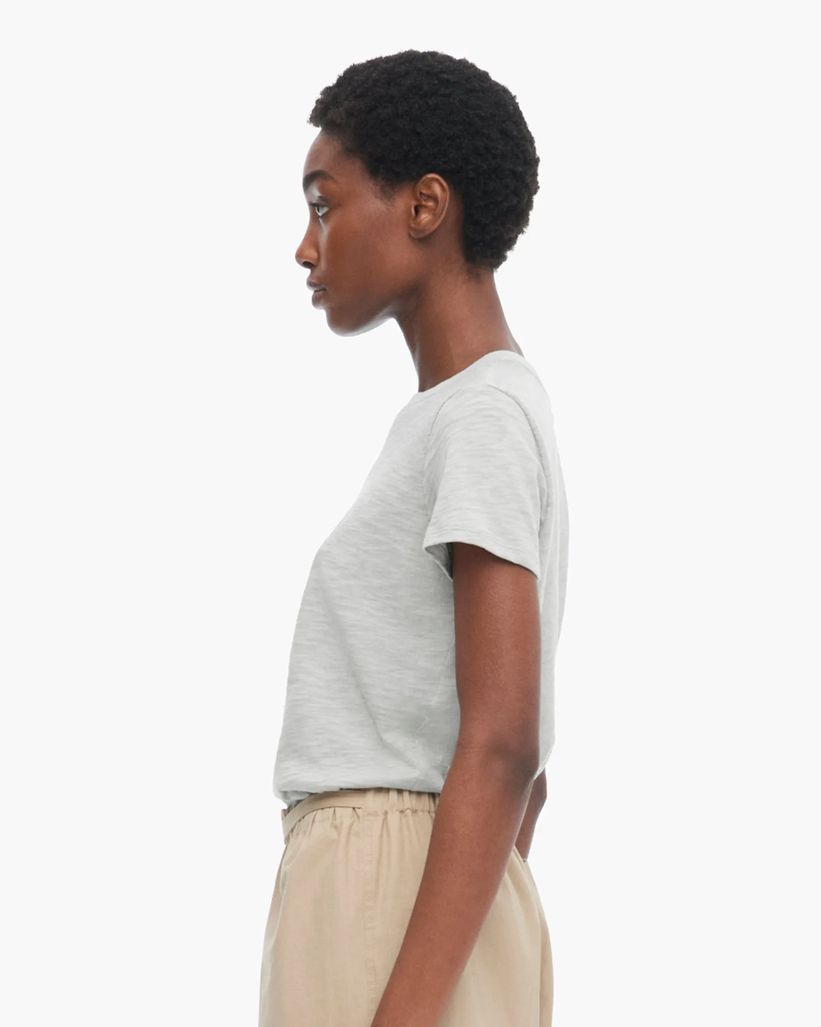 Slub Jersey Schoolboy Short Sleeve Crew Neck Tee - Abbey Stone