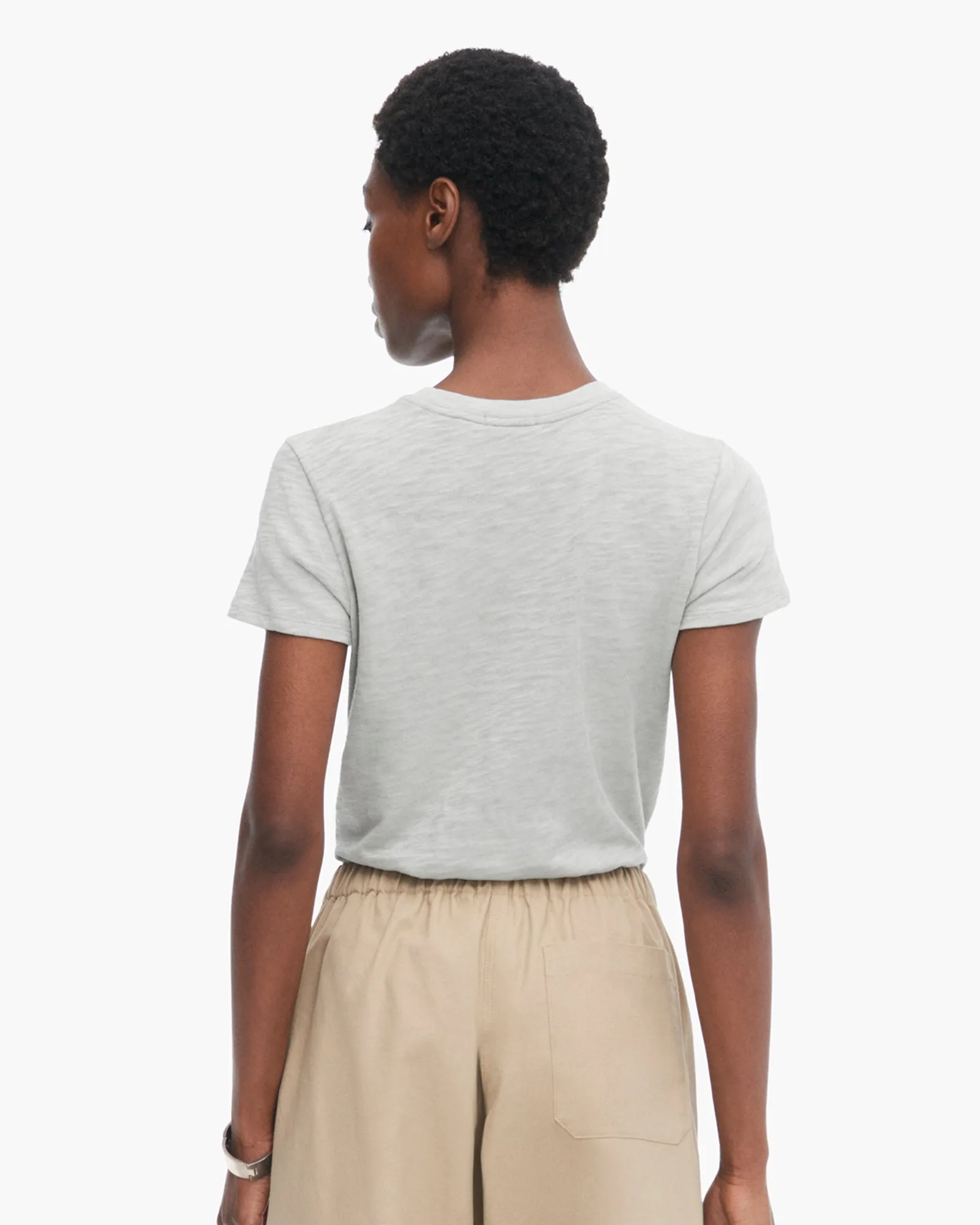 Slub Jersey Schoolboy Short Sleeve Crew Neck Tee - Abbey Stone