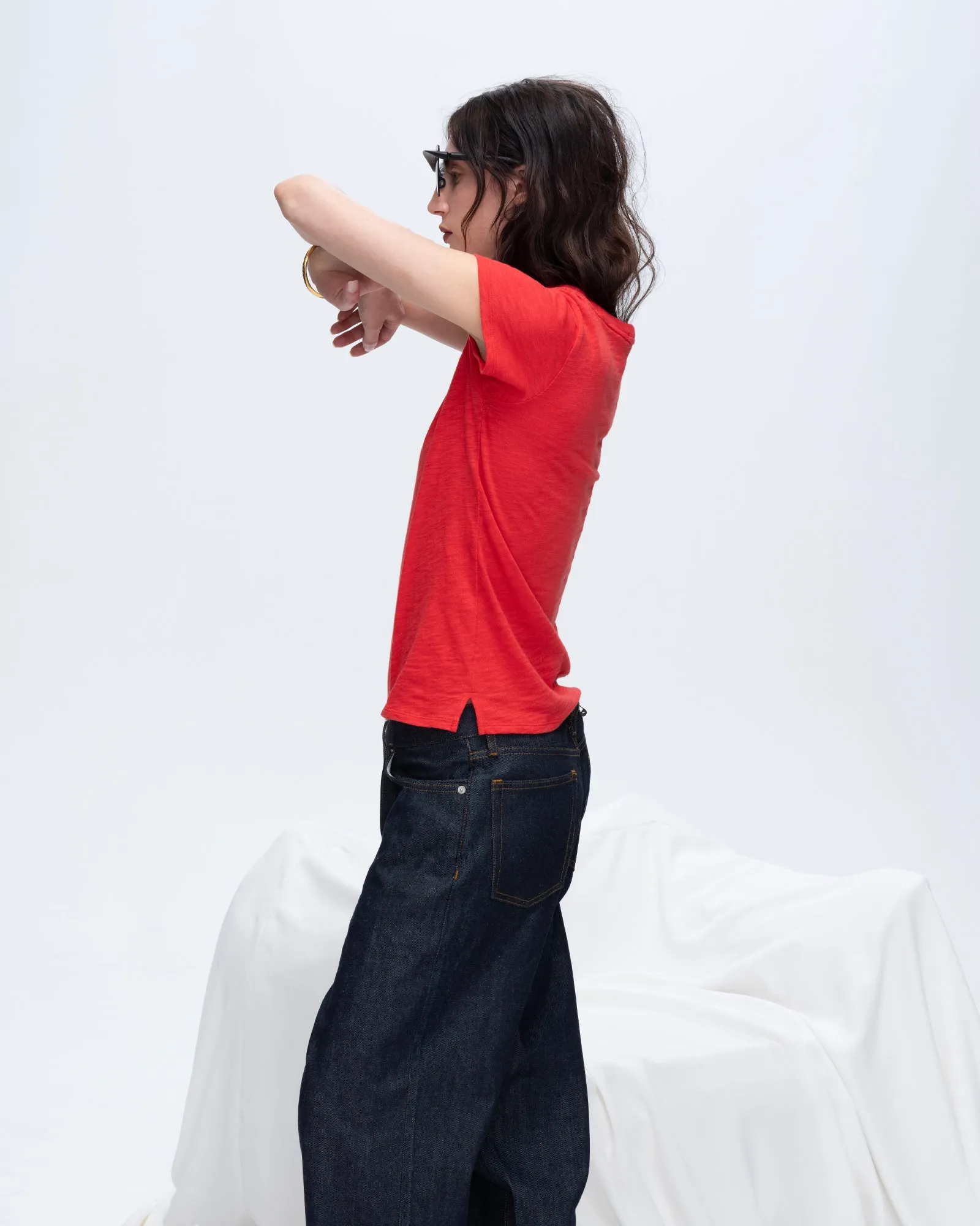 Slub Jersey Schoolboy Short Sleeve Crew Neck Tee - Cardinal Red