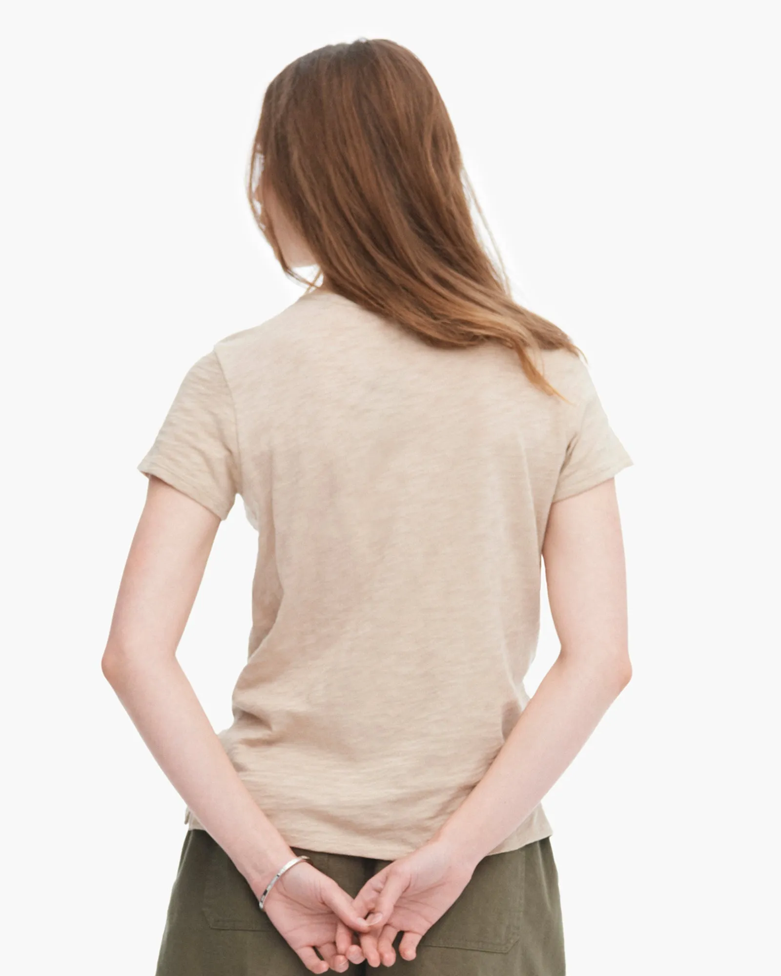 Slub Jersey Schoolboy Short Sleeve Crew Neck Tee - Dune