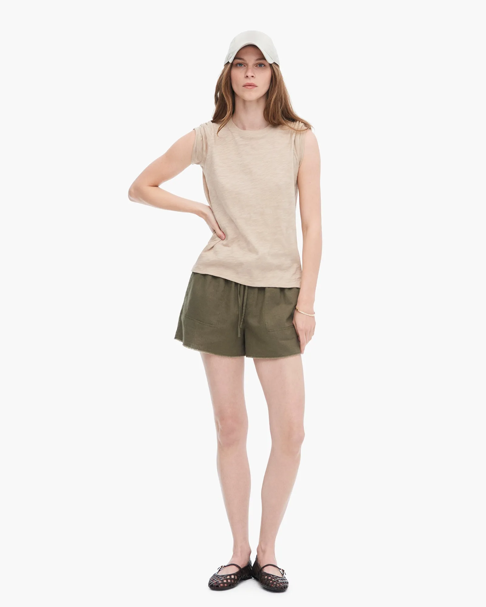 Slub Jersey Schoolboy Short Sleeve Crew Neck Tee - Dune