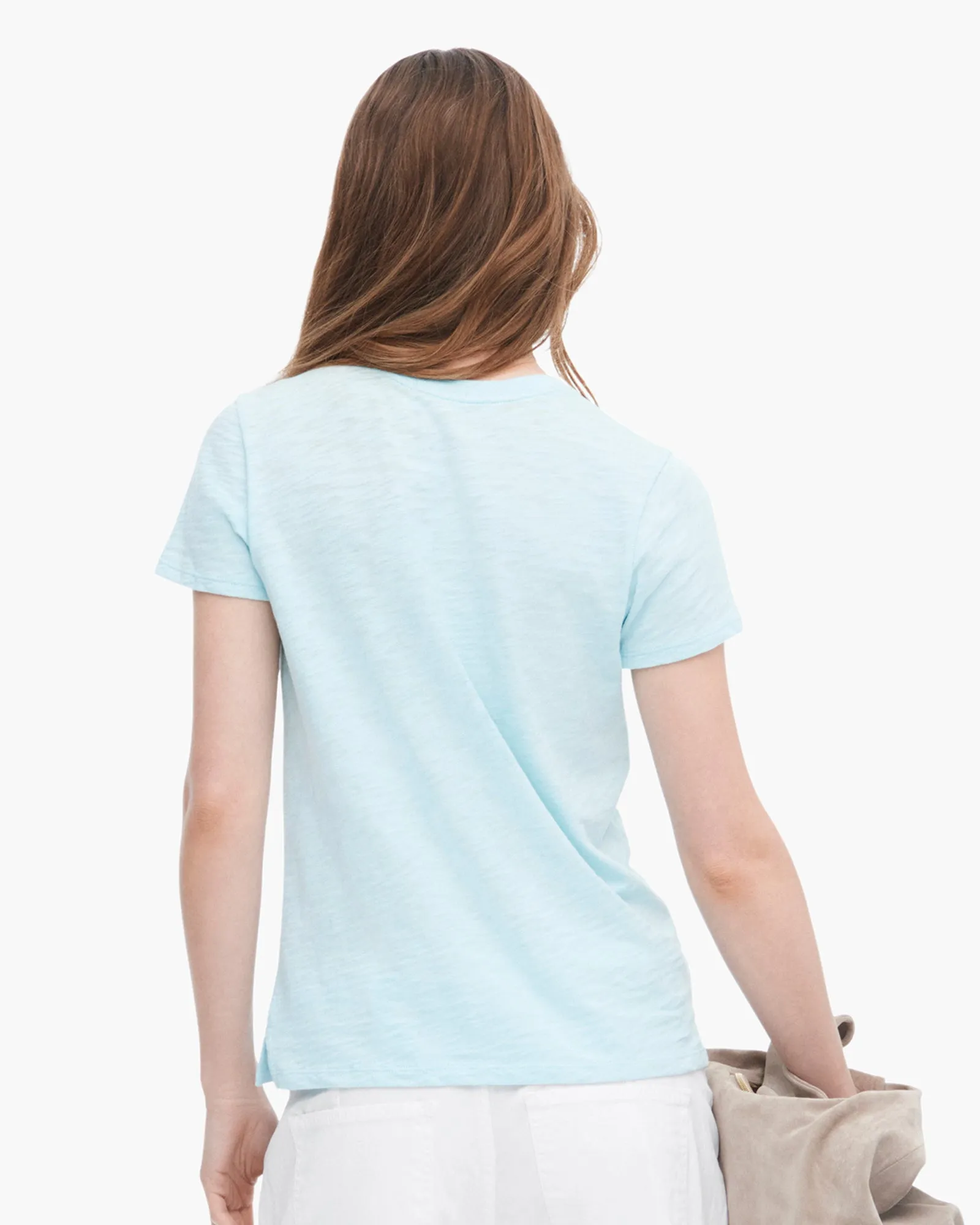 Slub Jersey Schoolboy Short Sleeve Crew Neck Tee - Ocean Blue