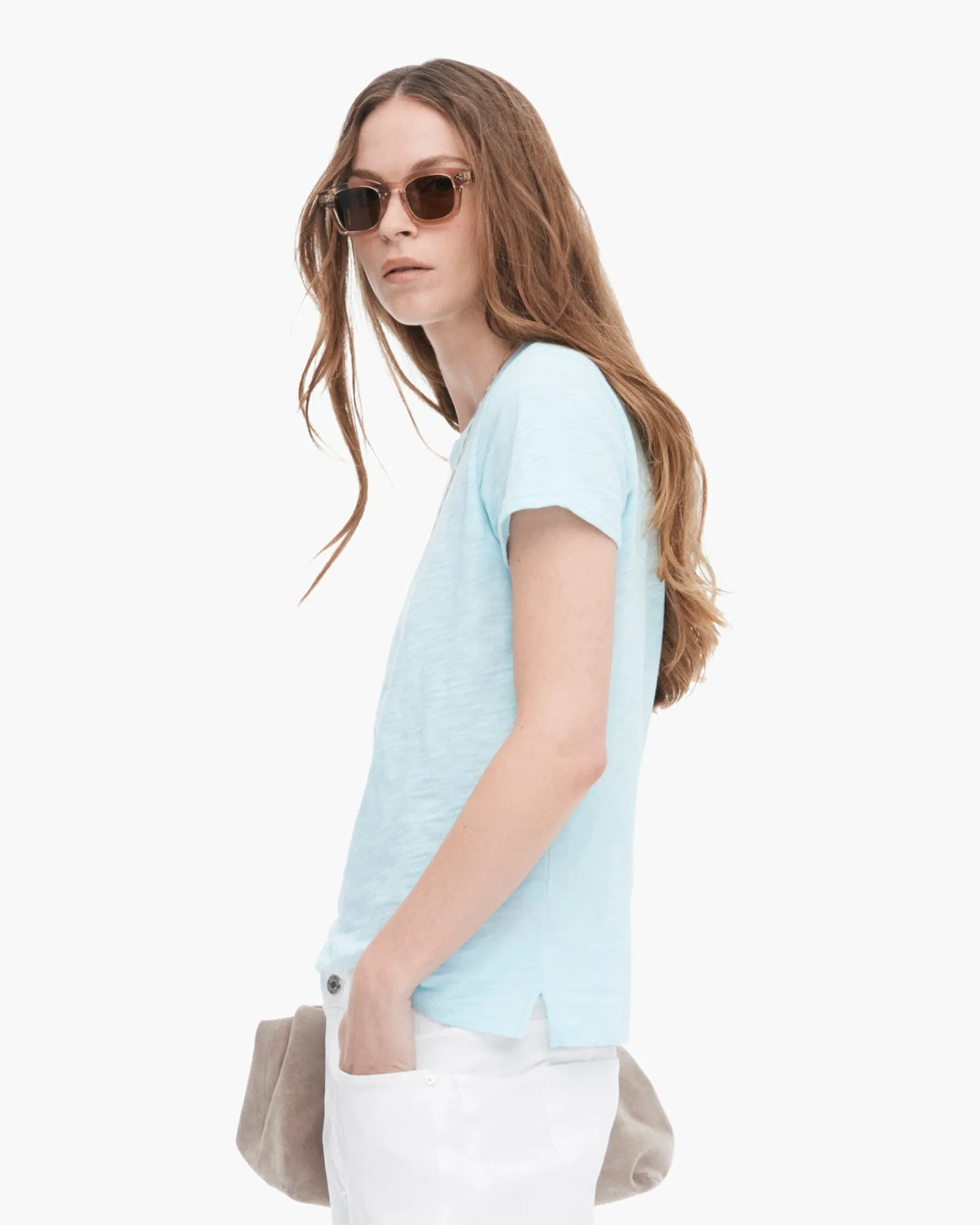 Slub Jersey Schoolboy Short Sleeve Crew Neck Tee - Ocean Blue
