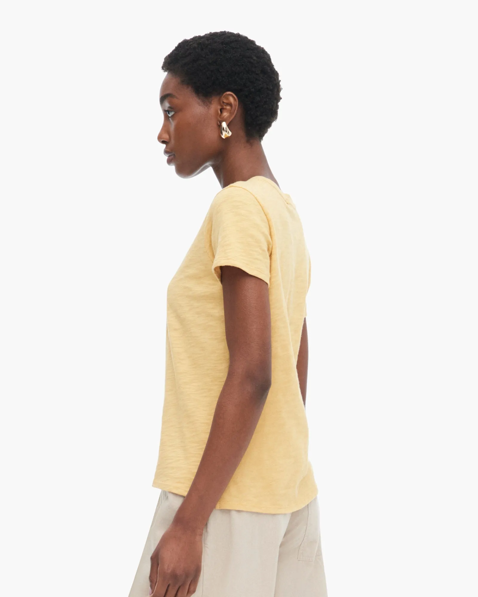Slub Jersey Schoolboy Short Sleeve Crew Neck Tee - Sunflower