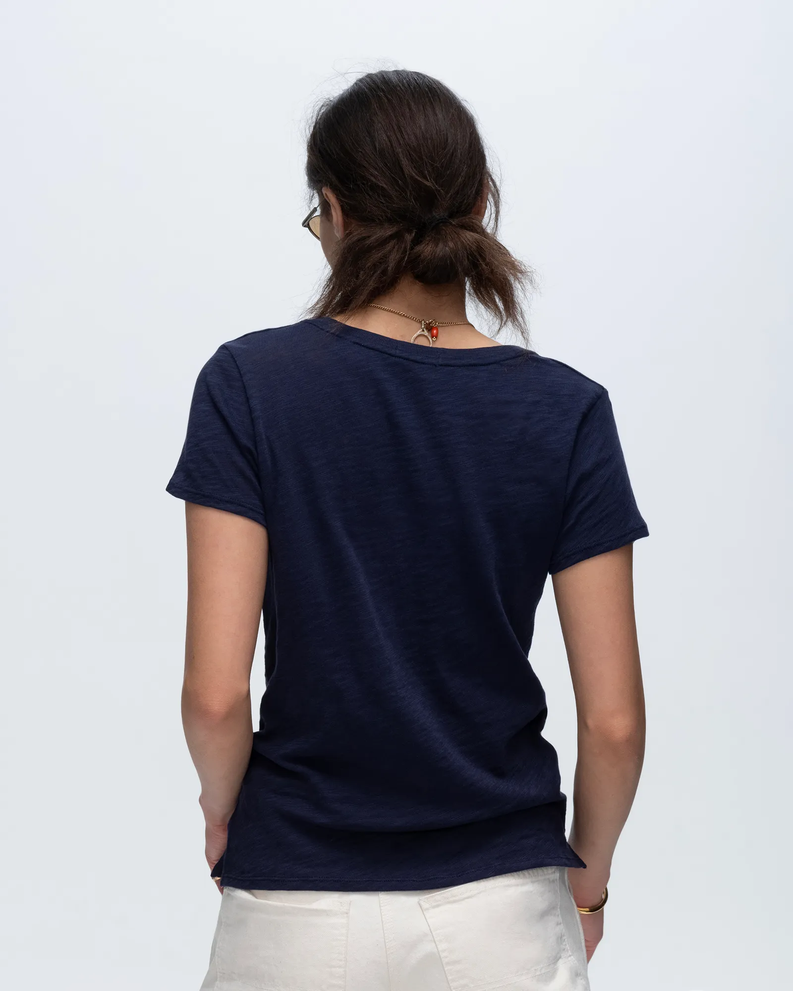 Slub Jersey Schoolboy V-Neck Tee - Midnight