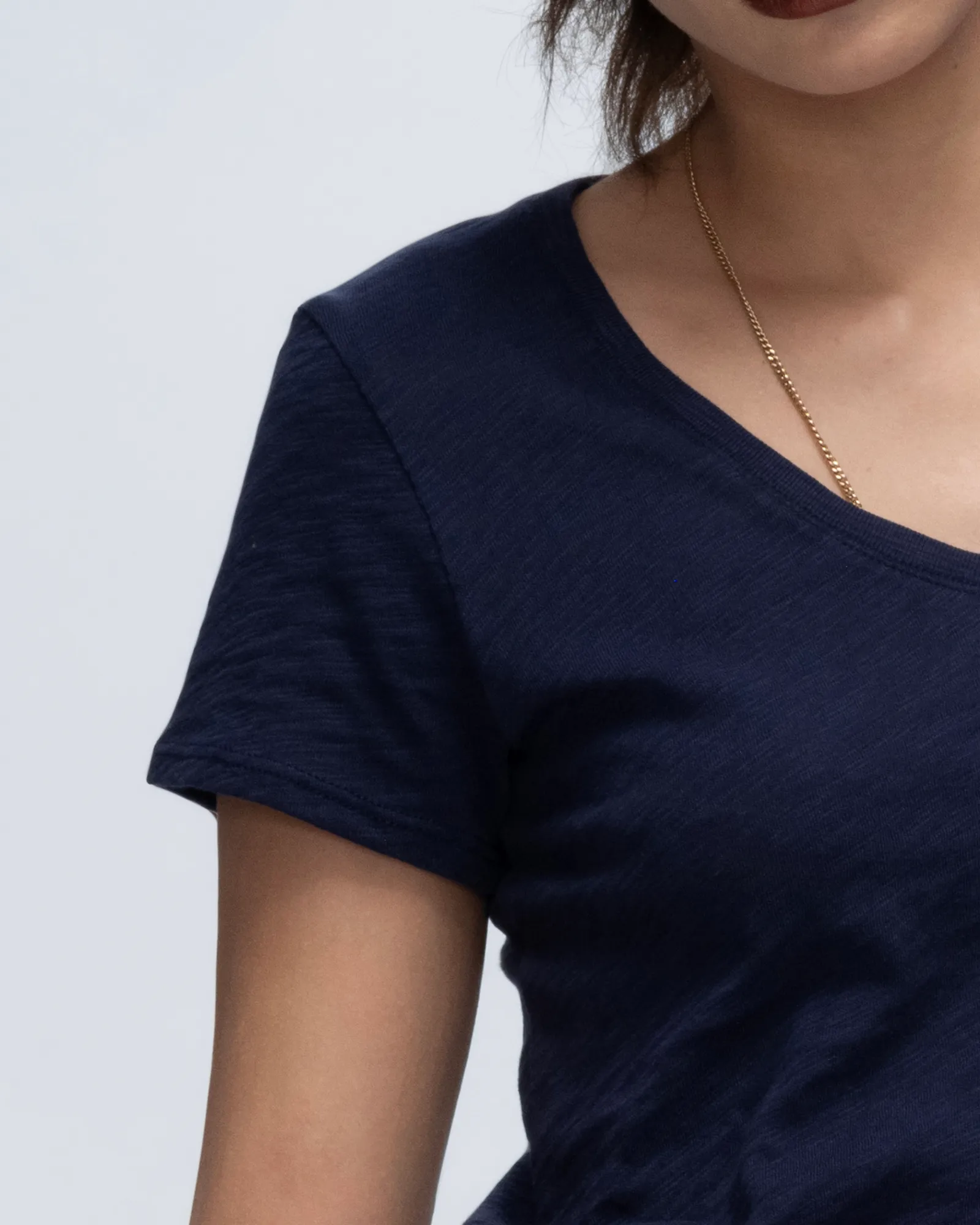Slub Jersey Schoolboy V-Neck Tee - Midnight