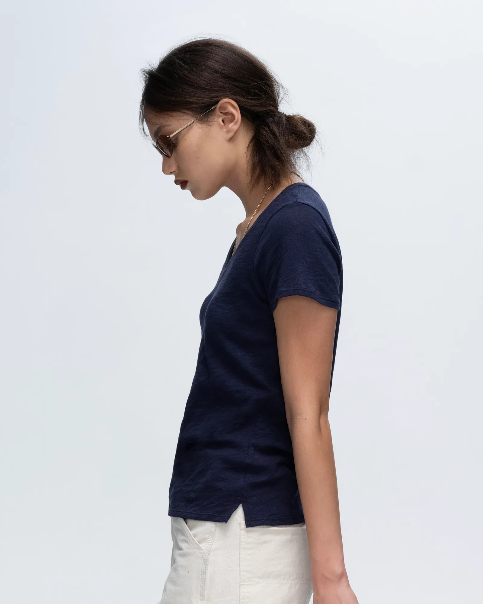 Slub Jersey Schoolboy V-Neck Tee - Midnight