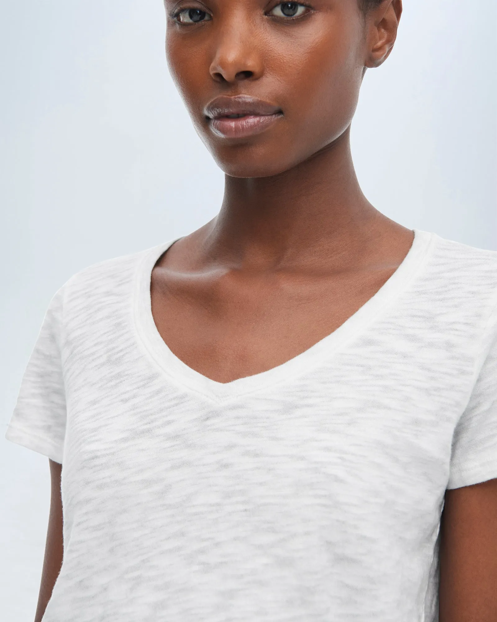 Slub Jersey Schoolboy V-Neck Tee - White