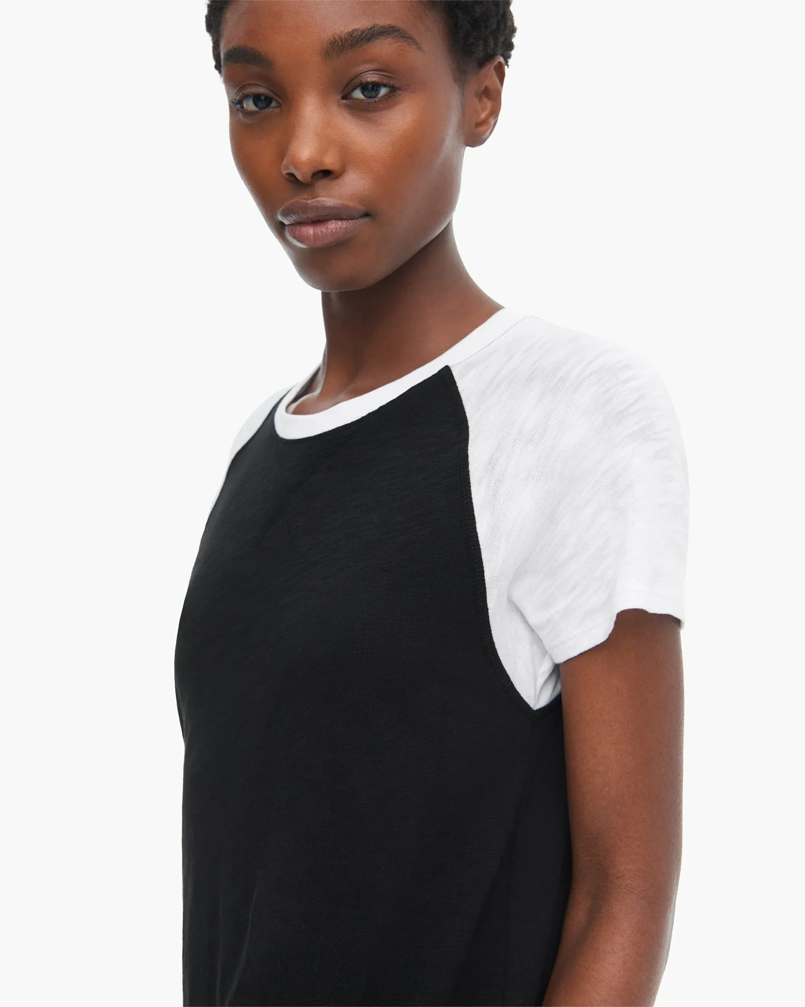 Slub Jersey Short Sleeve Baseball Dress - Black-White