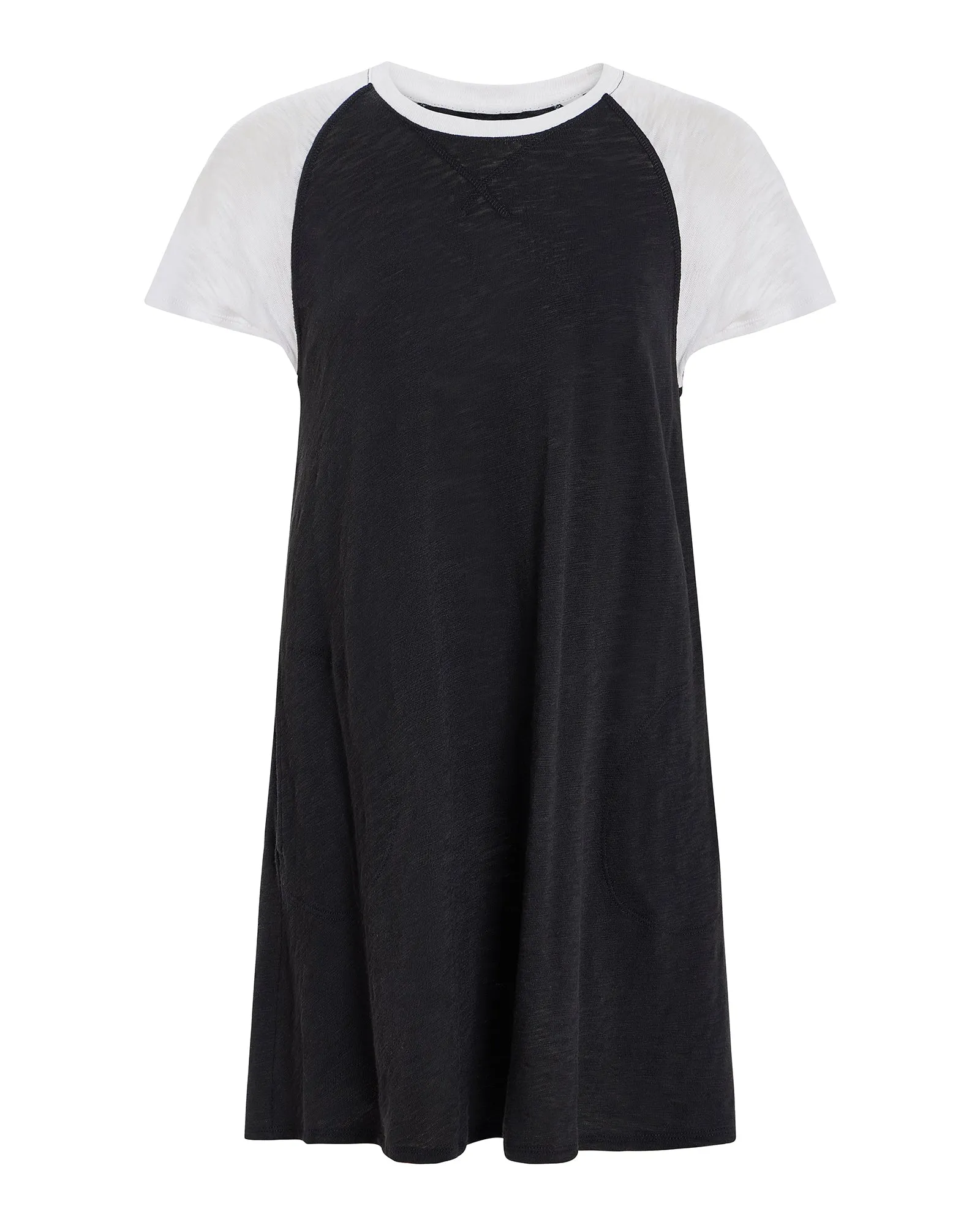 Slub Jersey Short Sleeve Baseball Dress - Black-White