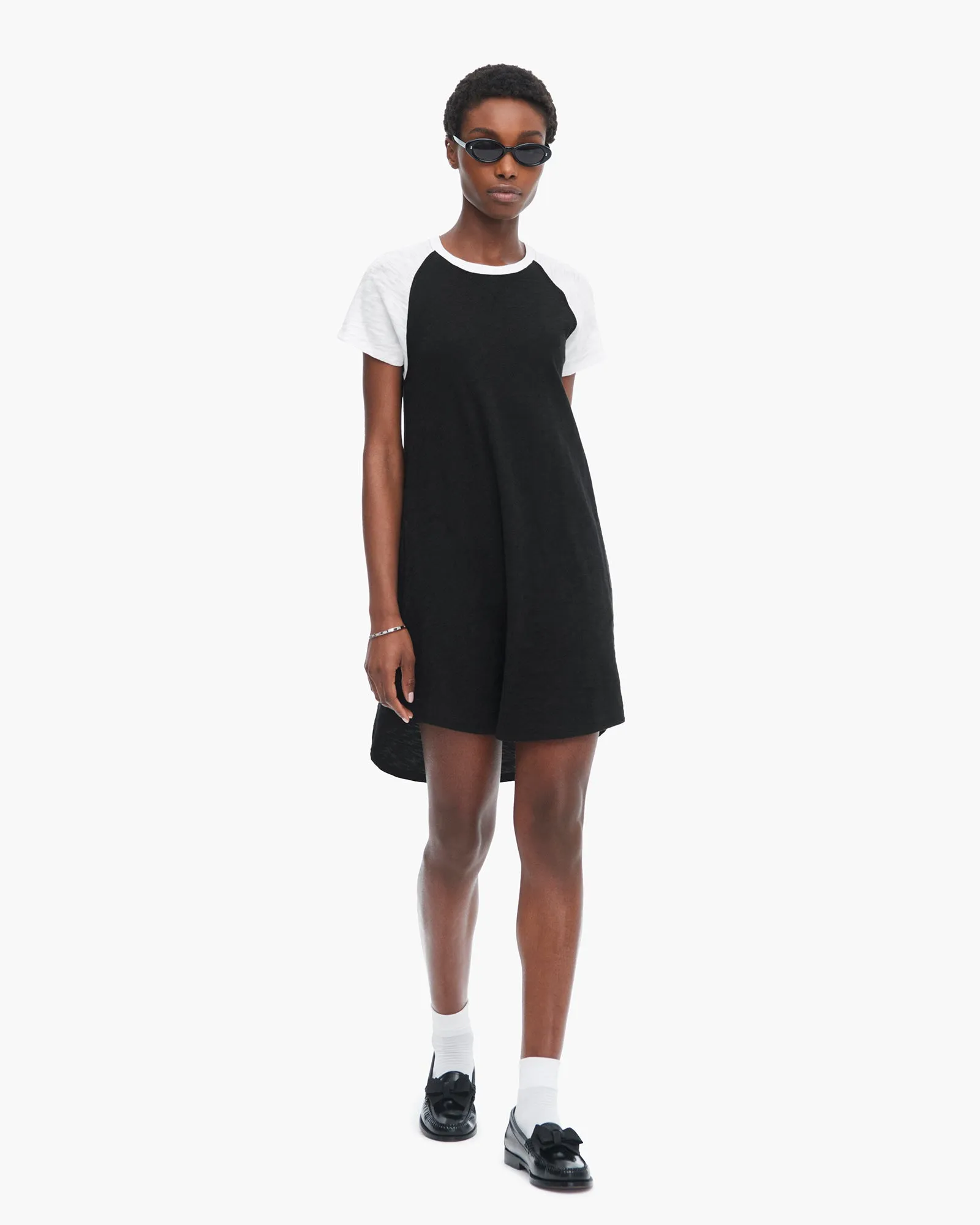 Slub Jersey Short Sleeve Baseball Dress - Black-White