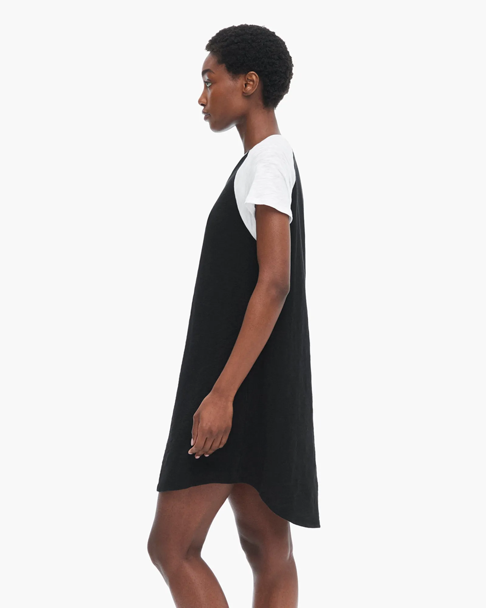 Slub Jersey Short Sleeve Baseball Dress - Black-White