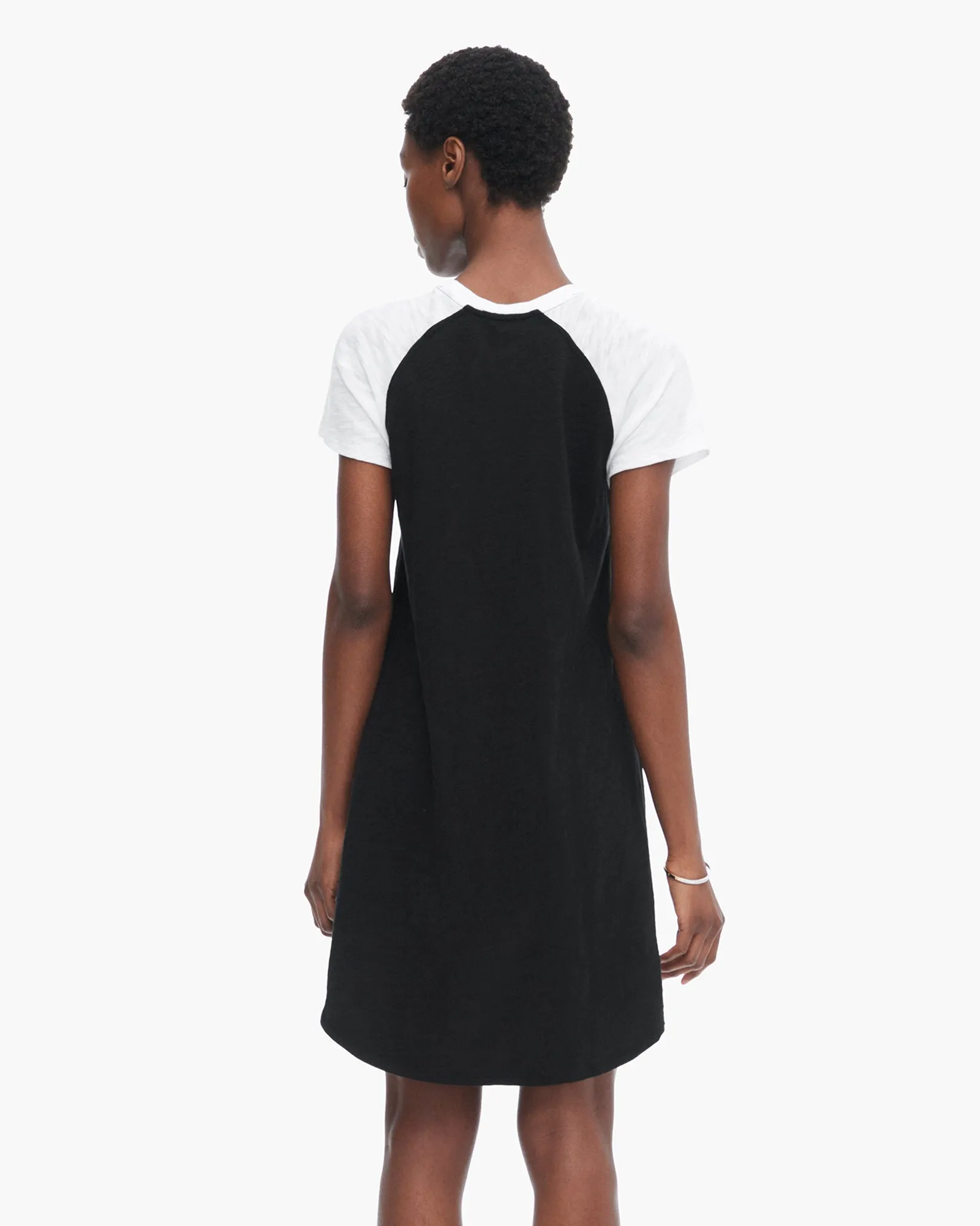 Slub Jersey Short Sleeve Baseball Dress - Black-White