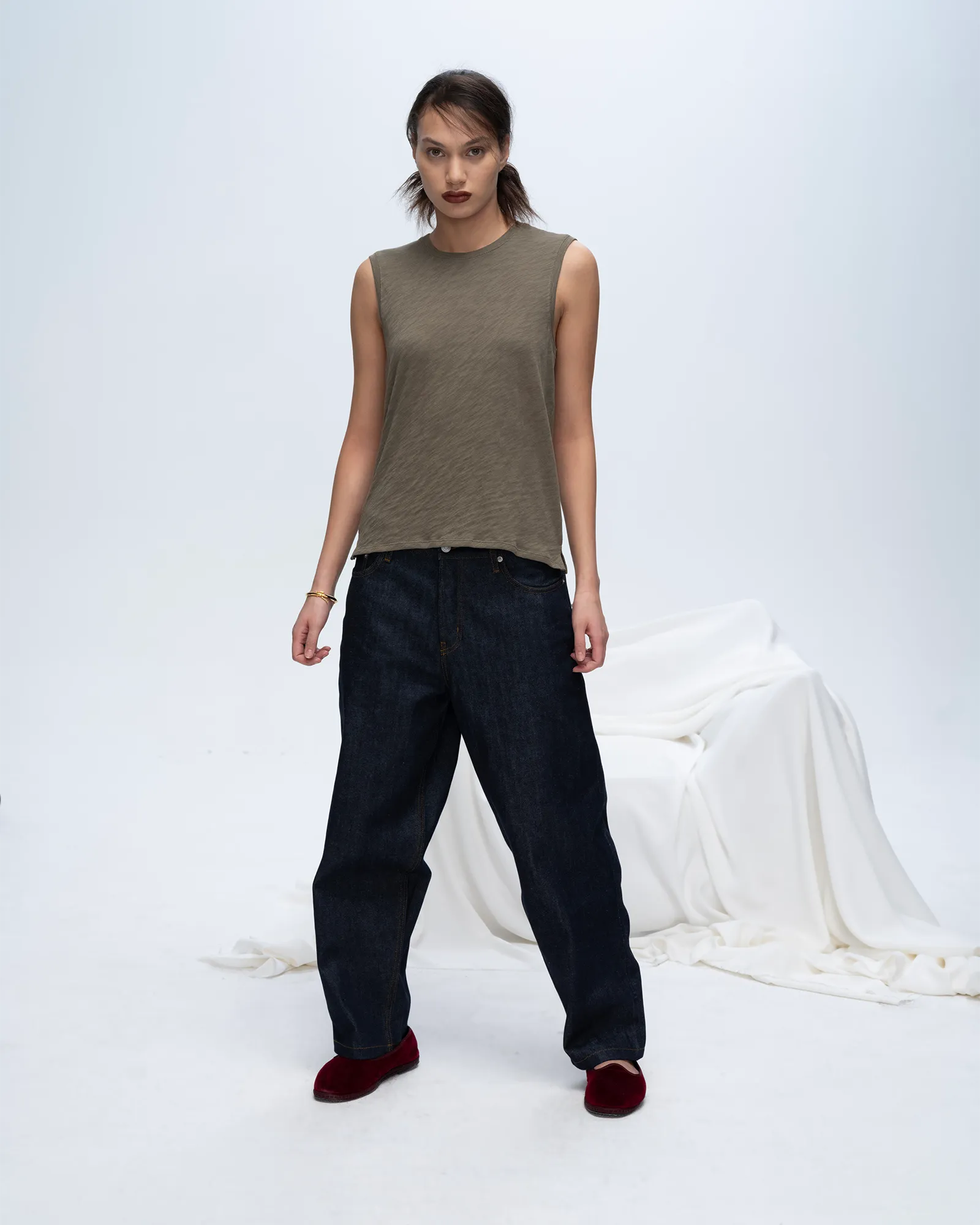 Slub Jersey Sleeveless Schoolboy Tee - Army
