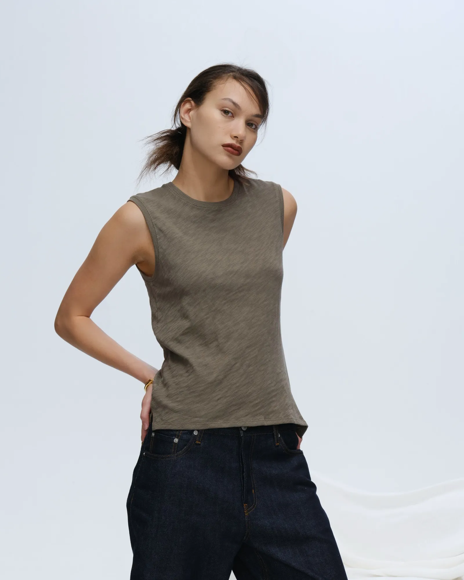 Slub Jersey Sleeveless Schoolboy Tee - Army
