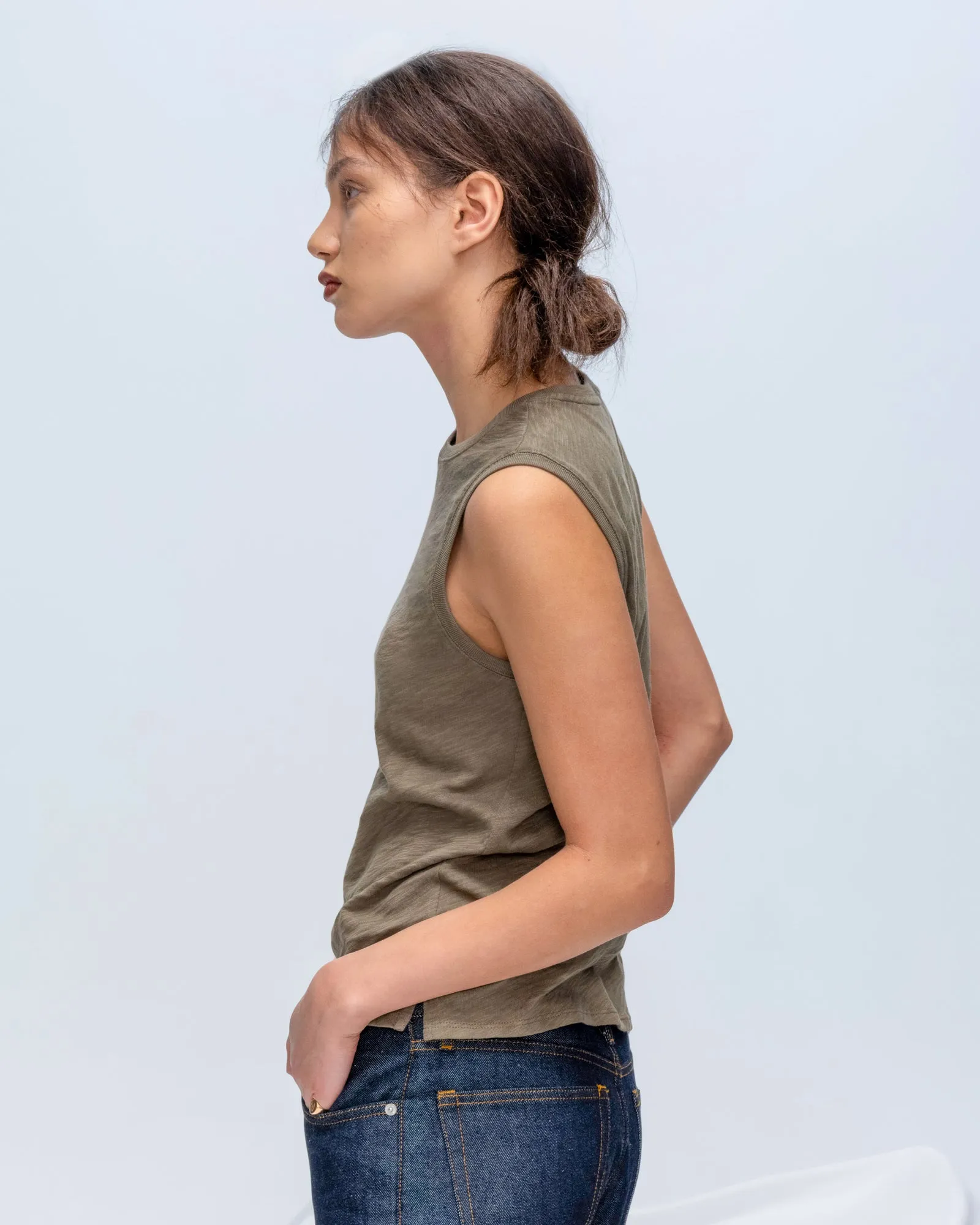 Slub Jersey Sleeveless Schoolboy Tee - Army