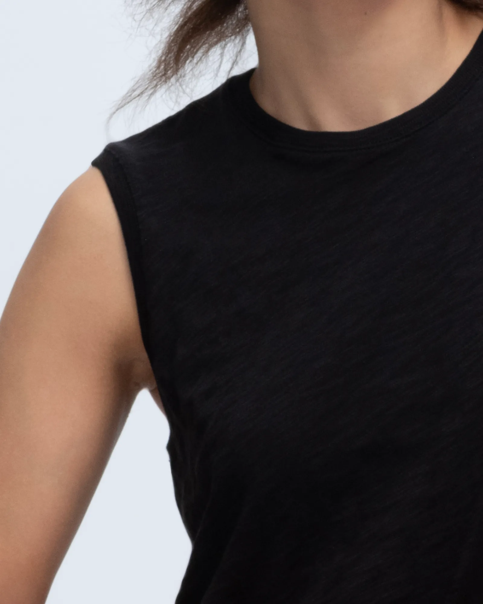 Slub Jersey Sleeveless Schoolboy Tee - Black