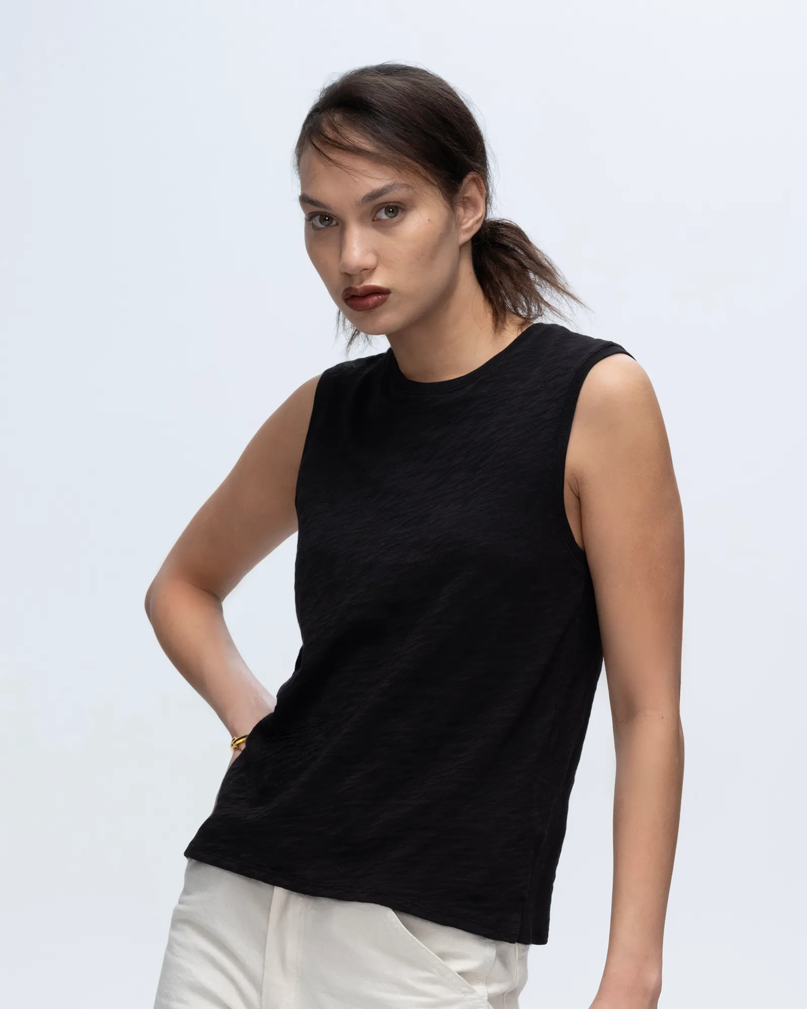 Slub Jersey Sleeveless Schoolboy Tee - Black
