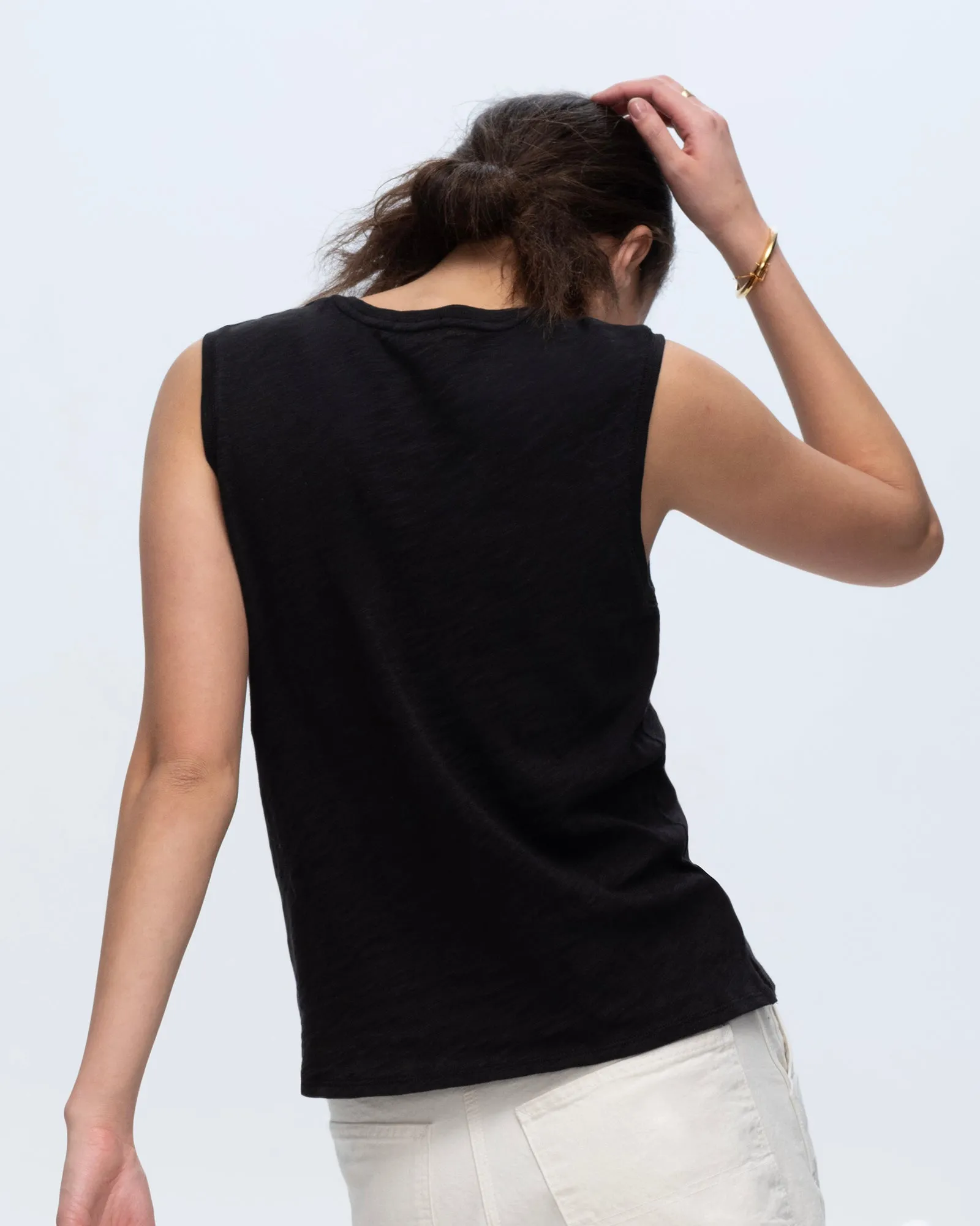 Slub Jersey Sleeveless Schoolboy Tee - Black