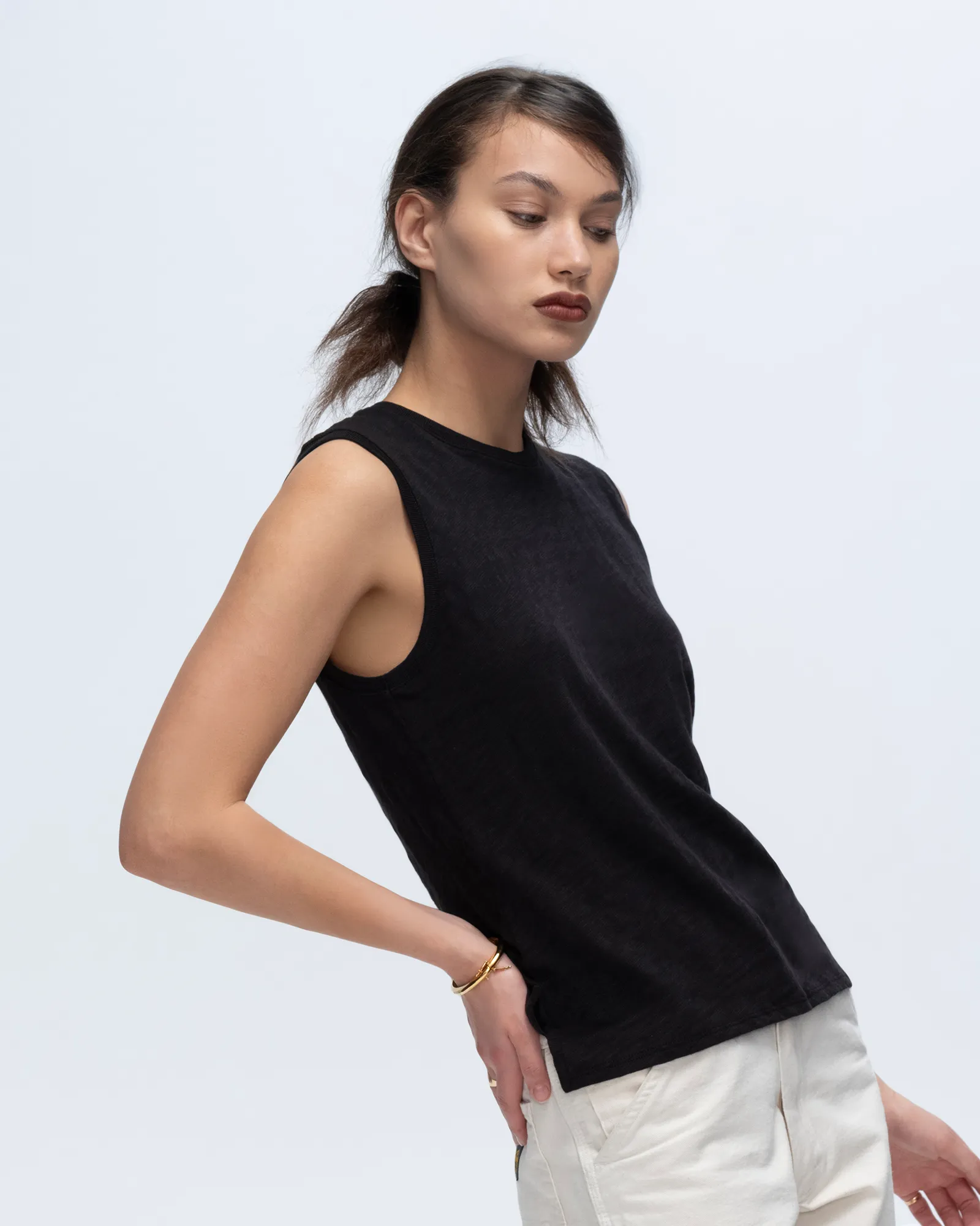 Slub Jersey Sleeveless Schoolboy Tee - Black