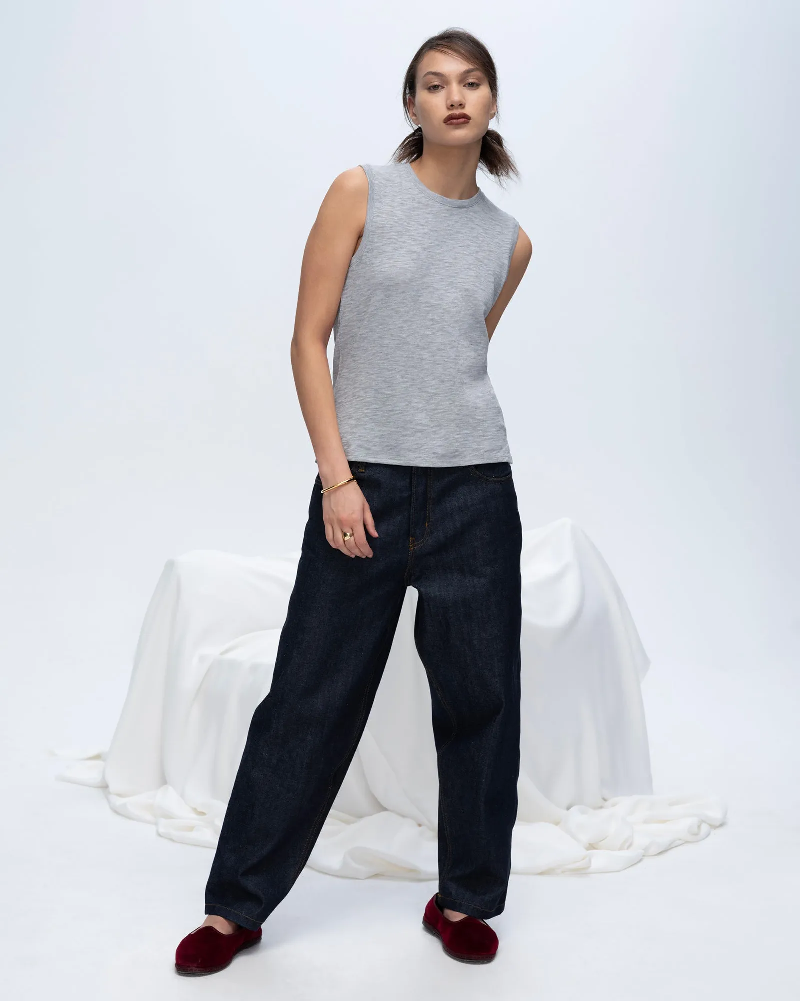 Slub Jersey Sleeveless Schoolboy Tee - Heather Grey