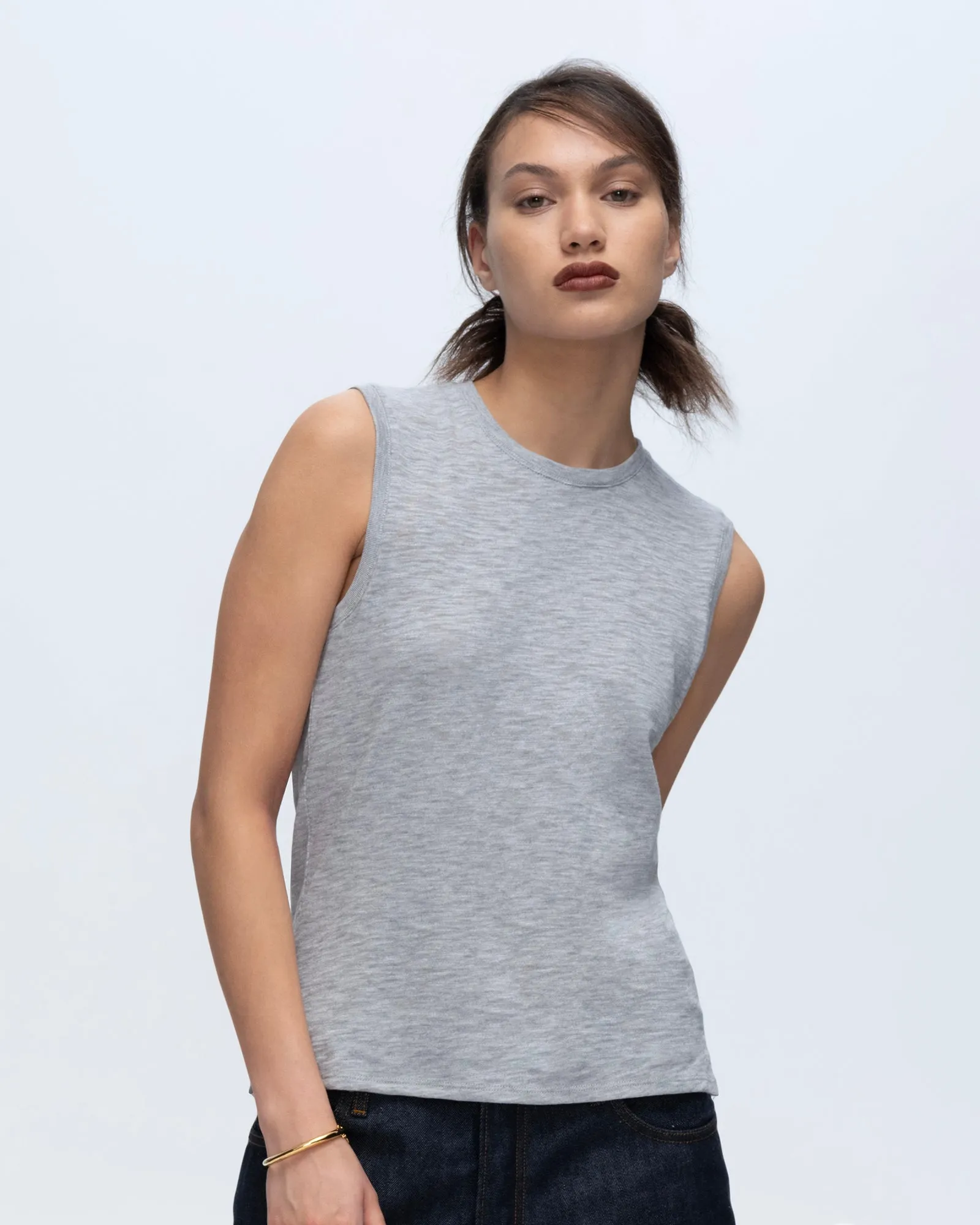 Slub Jersey Sleeveless Schoolboy Tee - Heather Grey