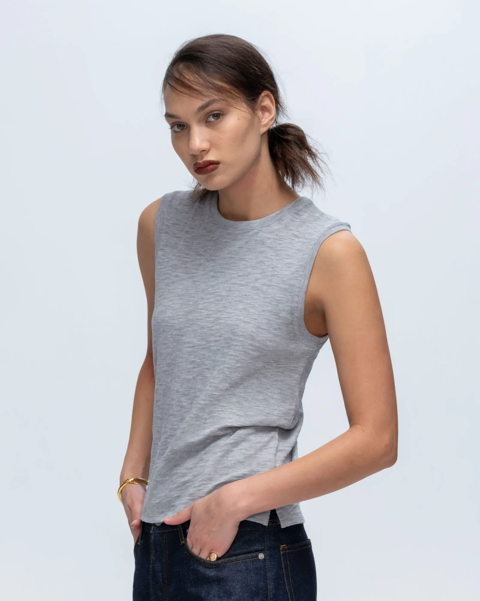 Slub Jersey Sleeveless Schoolboy Tee - Heather Grey
