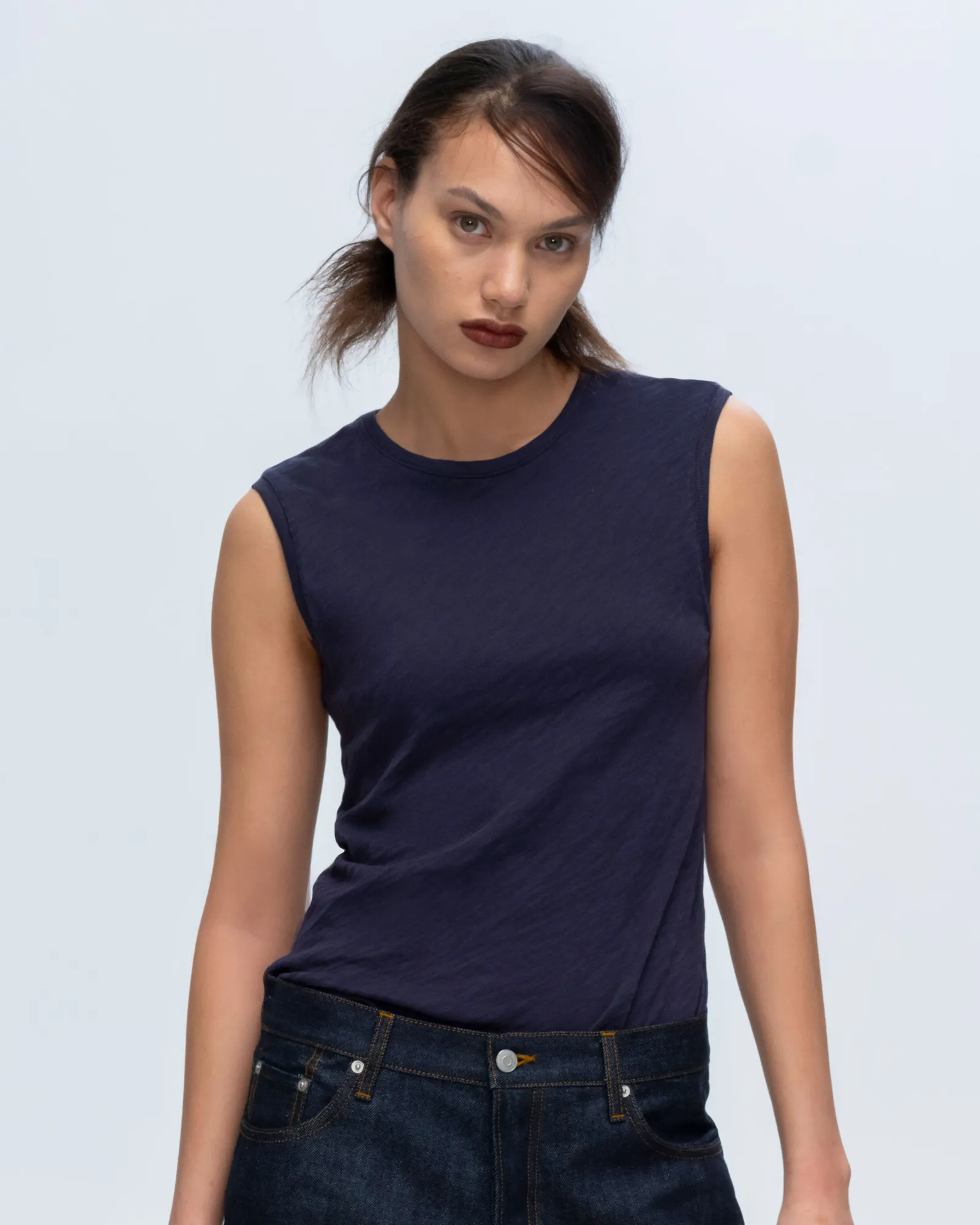 Slub Jersey Sleeveless Schoolboy Tee - Midnight