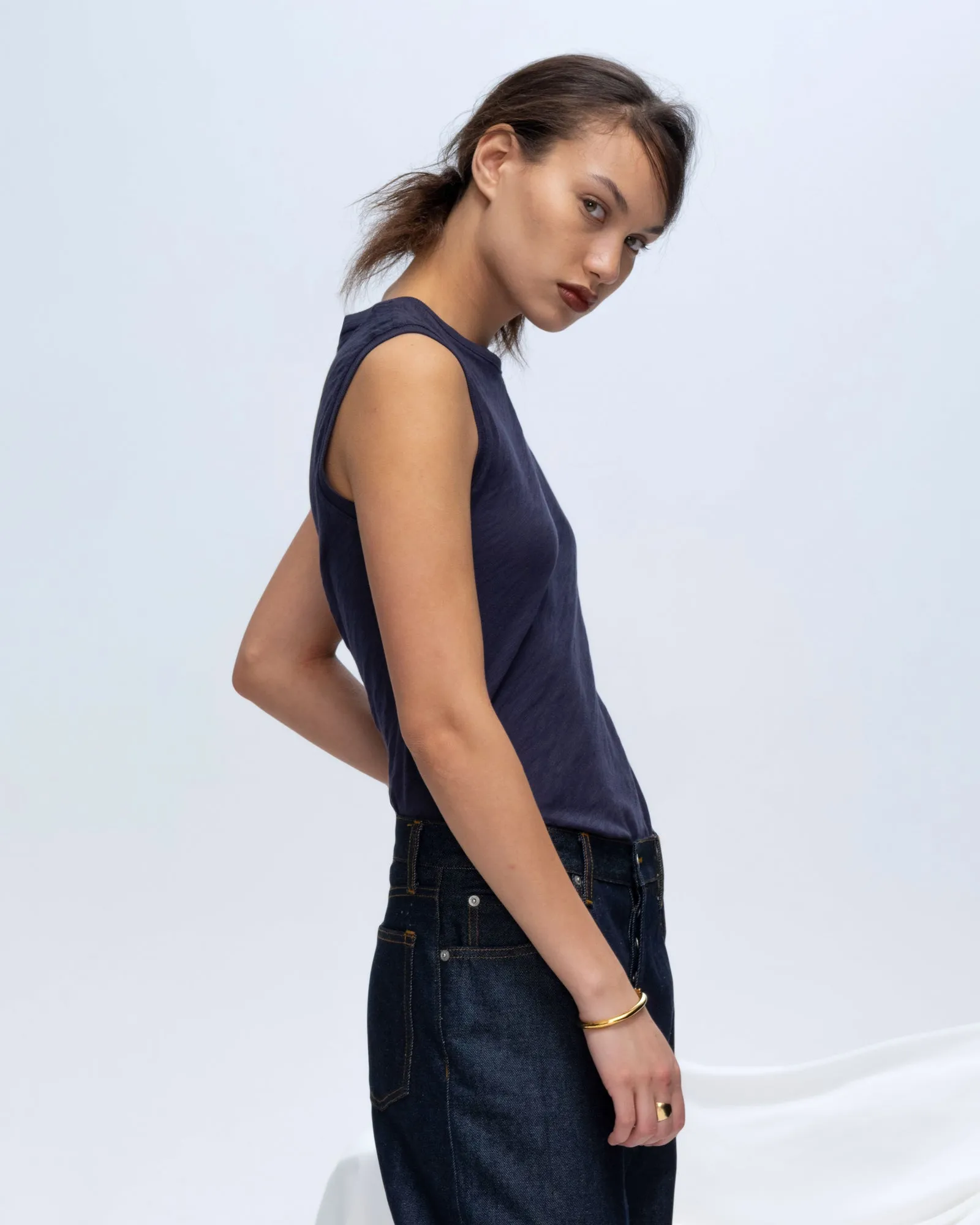 Slub Jersey Sleeveless Schoolboy Tee - Midnight