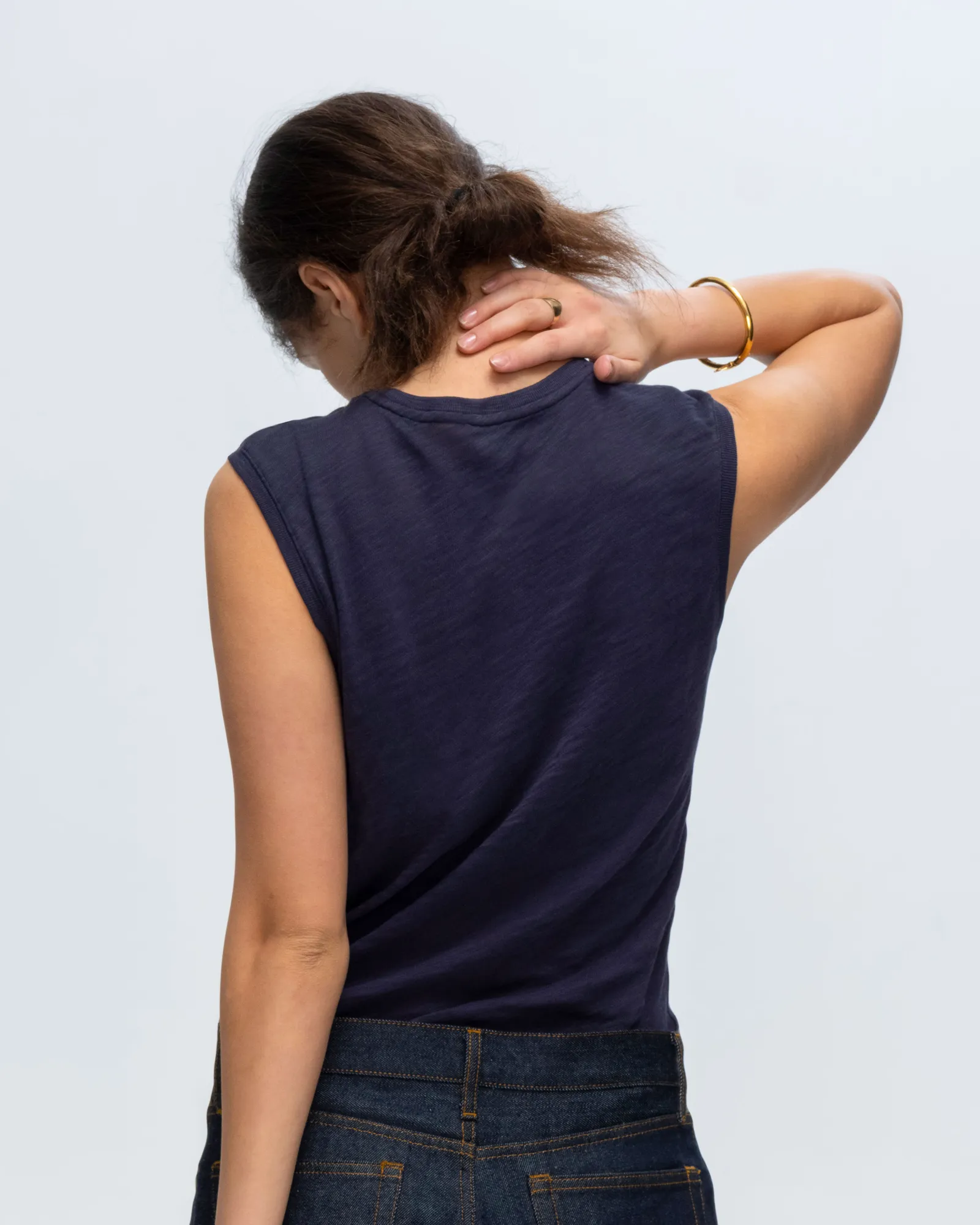 Slub Jersey Sleeveless Schoolboy Tee - Midnight
