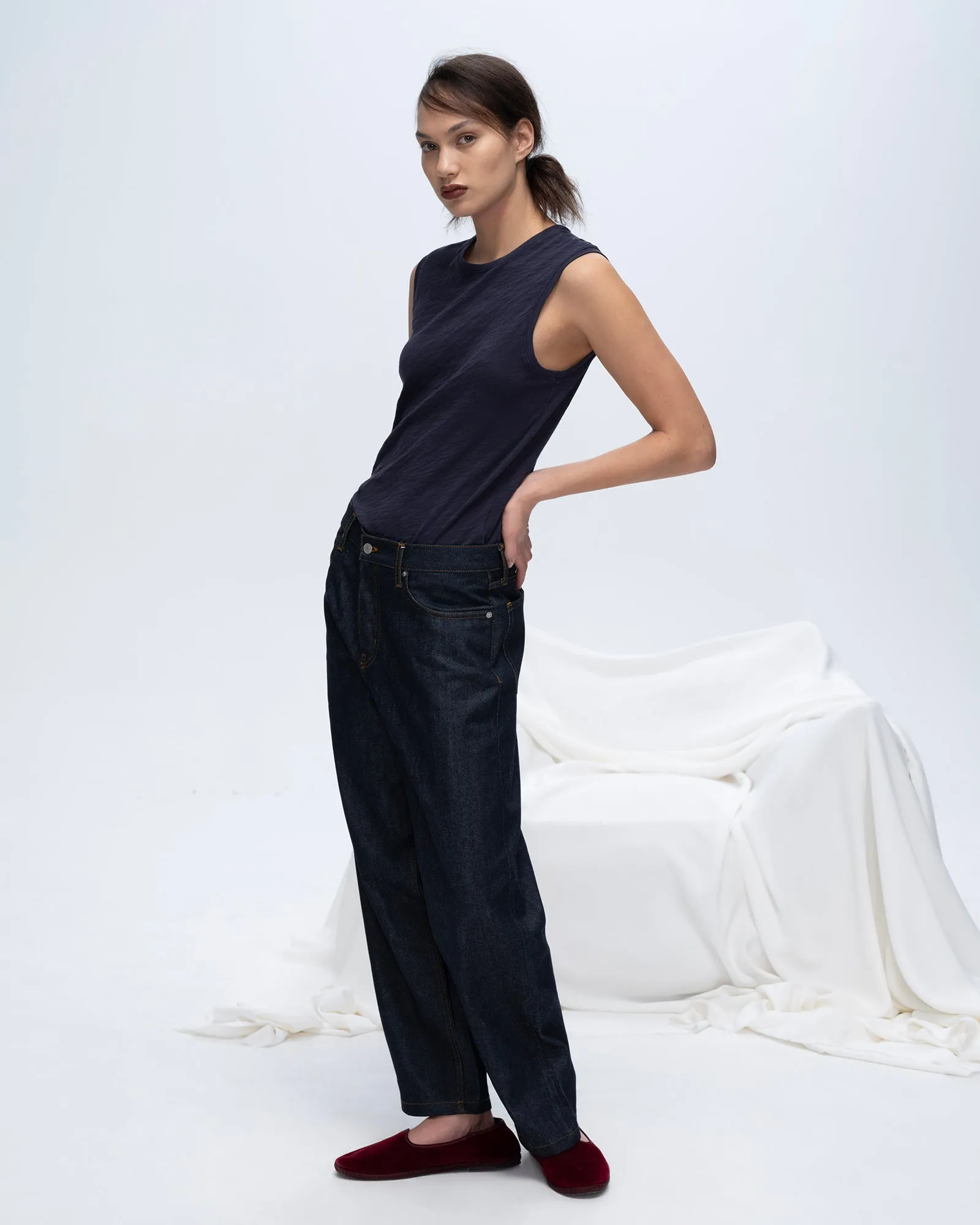 Slub Jersey Sleeveless Schoolboy Tee - Midnight
