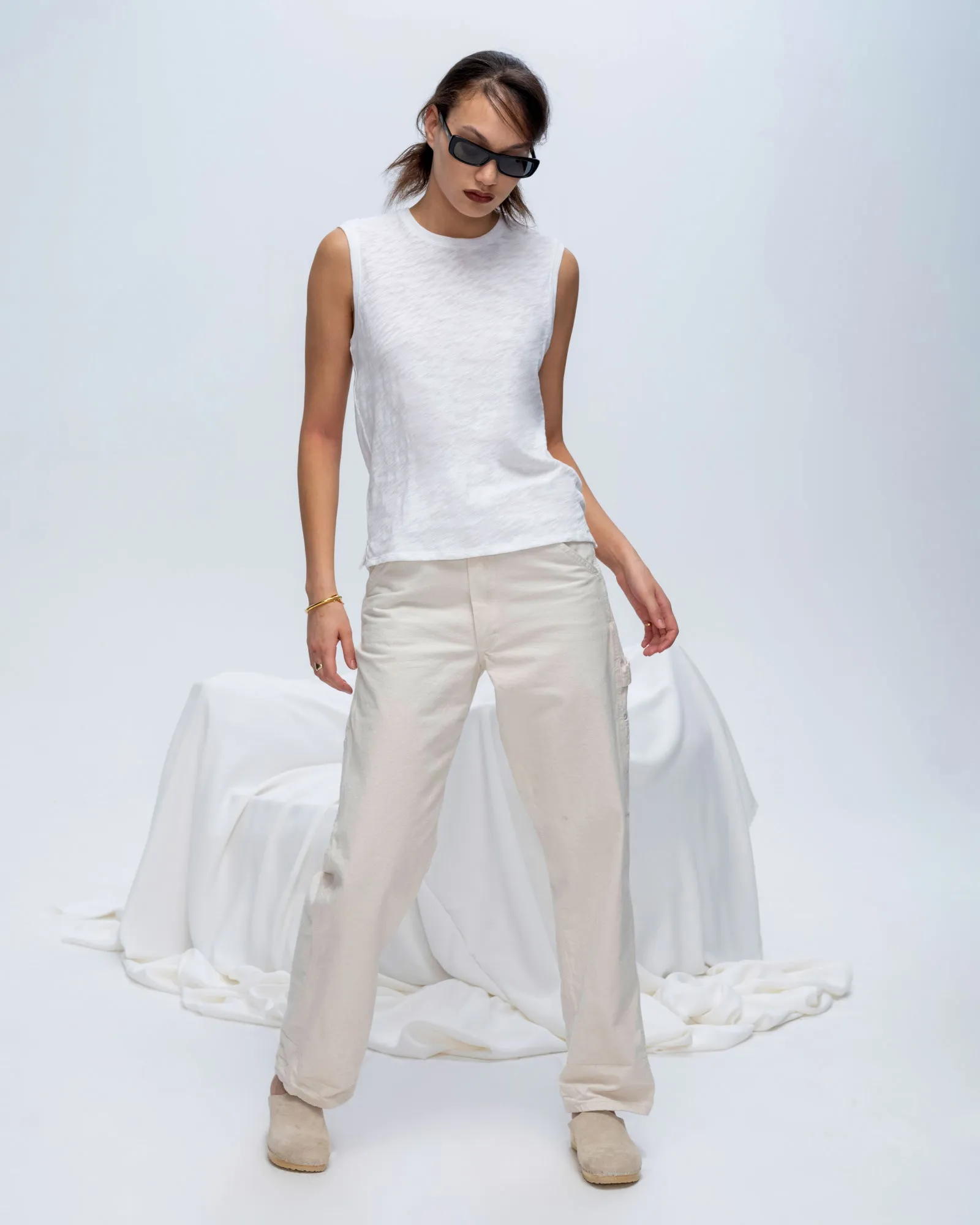 Slub Jersey Sleeveless Schoolboy Tee - White