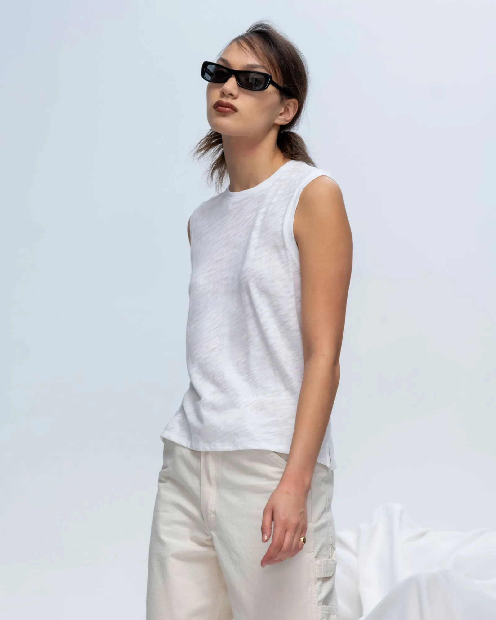 Slub Jersey Sleeveless Schoolboy Tee - White