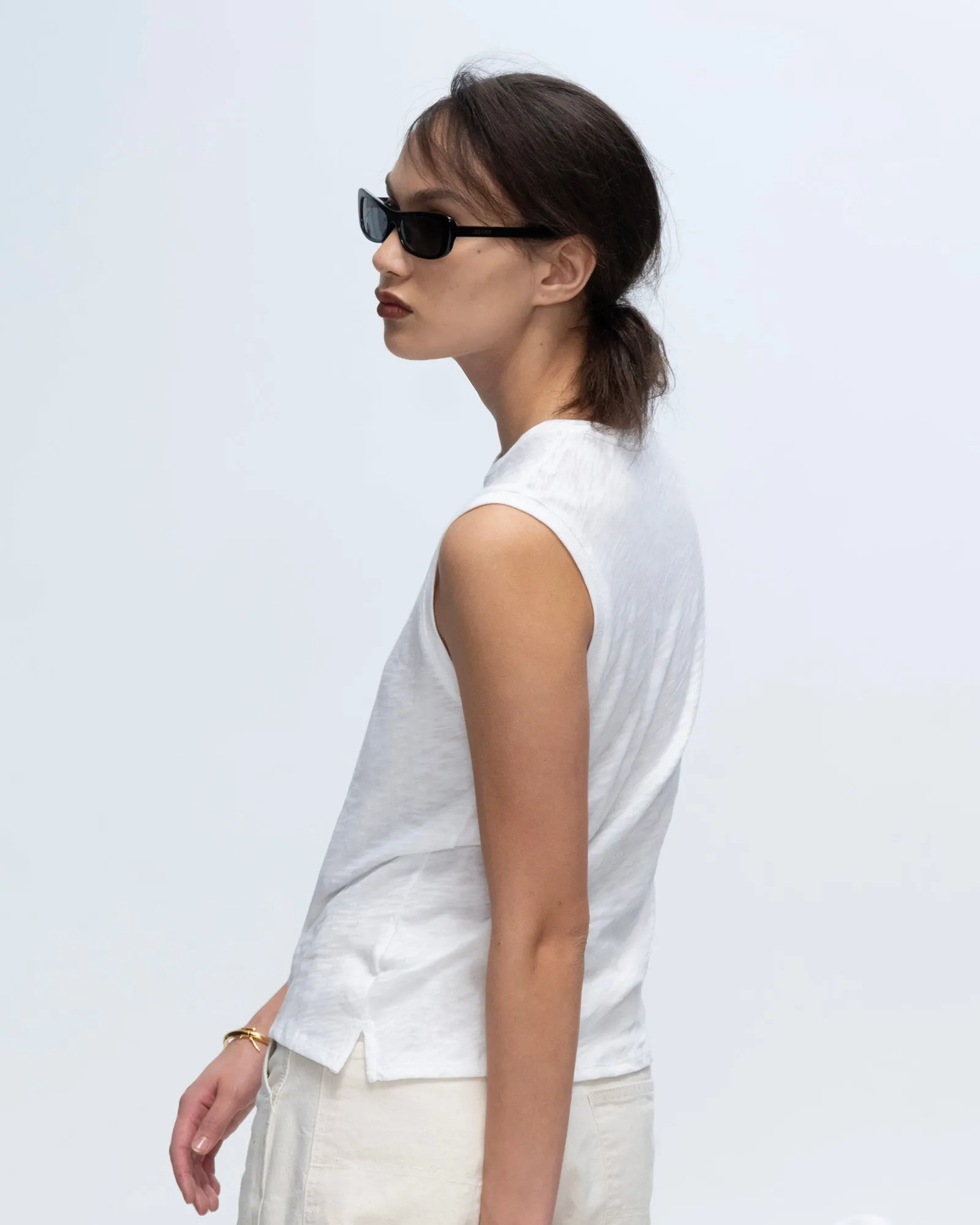 Slub Jersey Sleeveless Schoolboy Tee - White