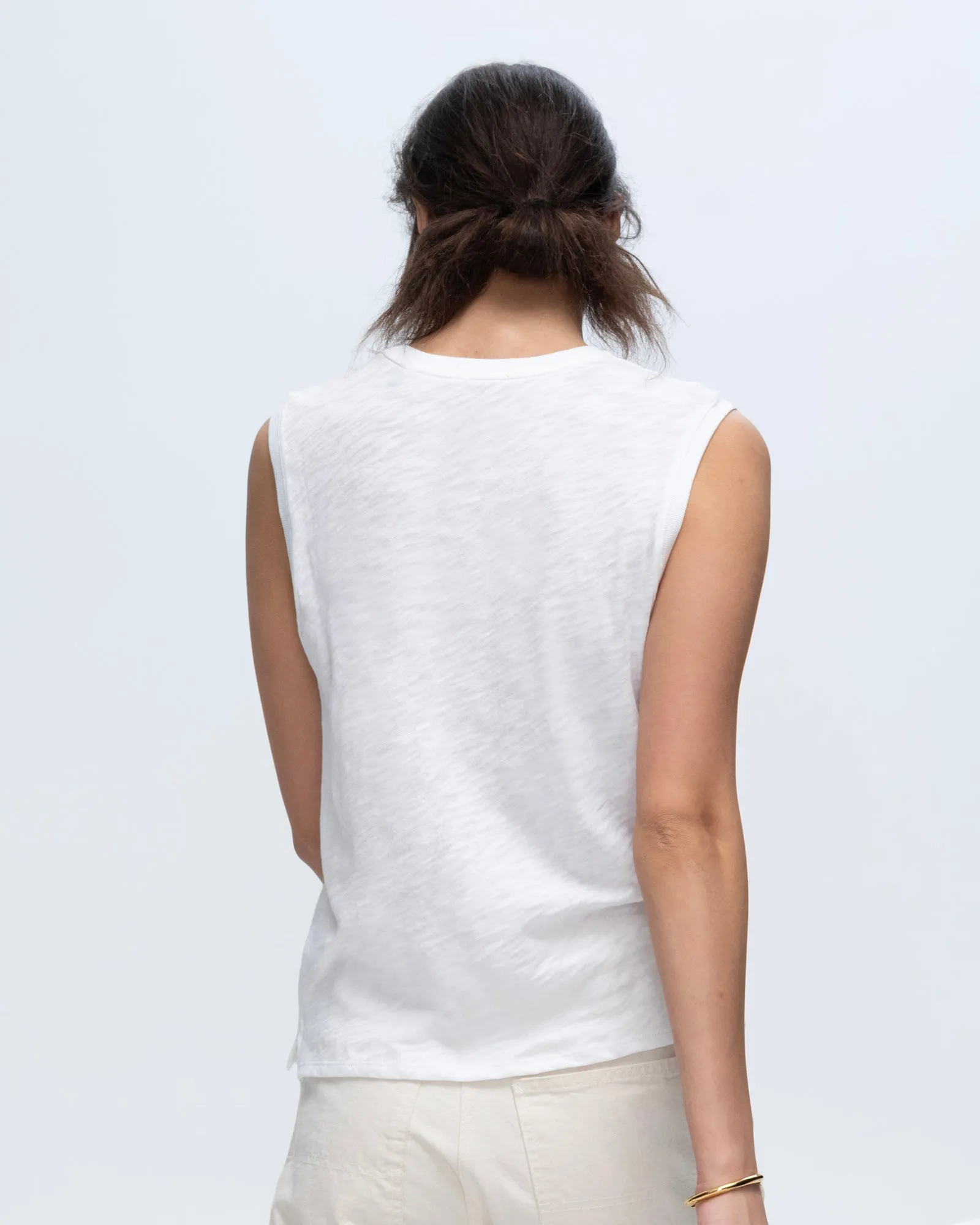 Slub Jersey Sleeveless Schoolboy Tee - White