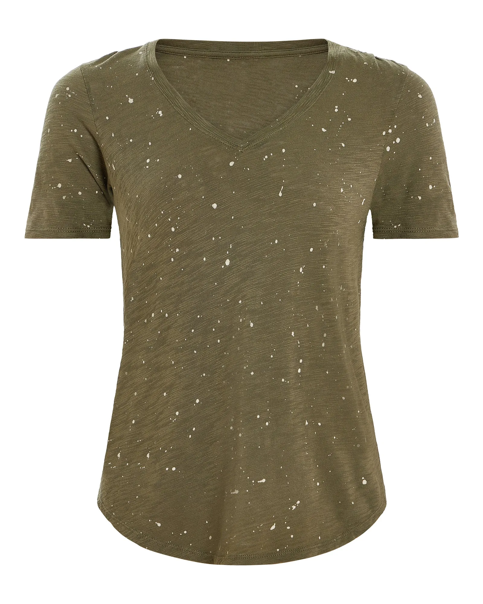 Slub Jersey Splatter Paint Classic Short Sleeve V-Neck Tee - Army-Faded Dune