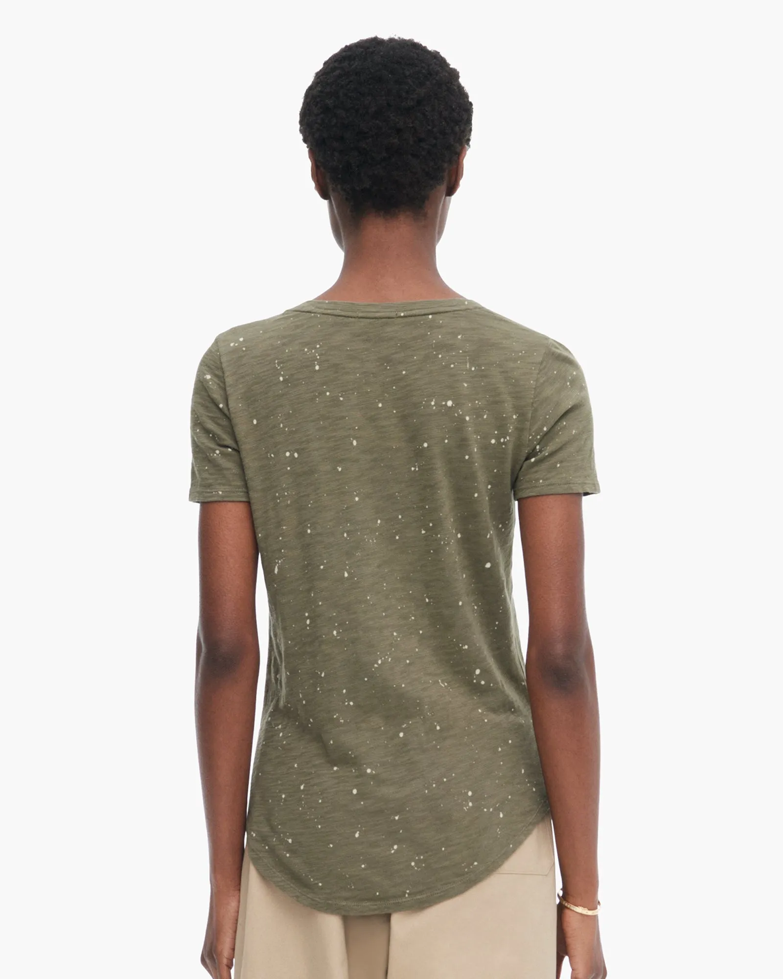 Slub Jersey Splatter Paint Classic Short Sleeve V-Neck Tee - Army-Faded Dune