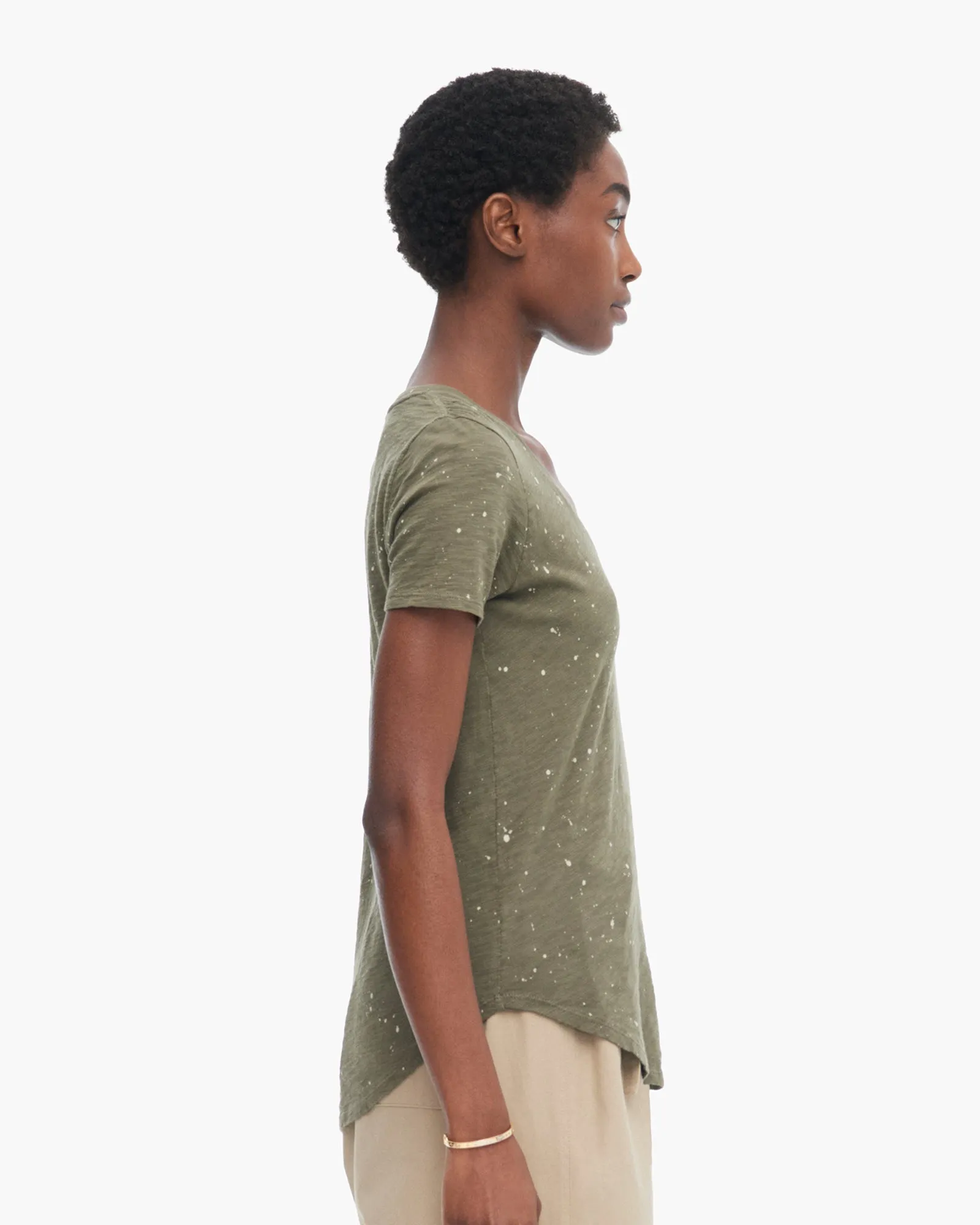 Slub Jersey Splatter Paint Classic Short Sleeve V-Neck Tee - Army-Faded Dune