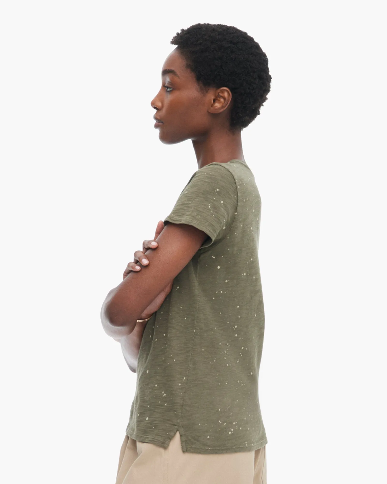 Slub Jersey Splatter Paint Schoolboy Short Sleeve Crew Neck Tee - Army-Faded Dune
