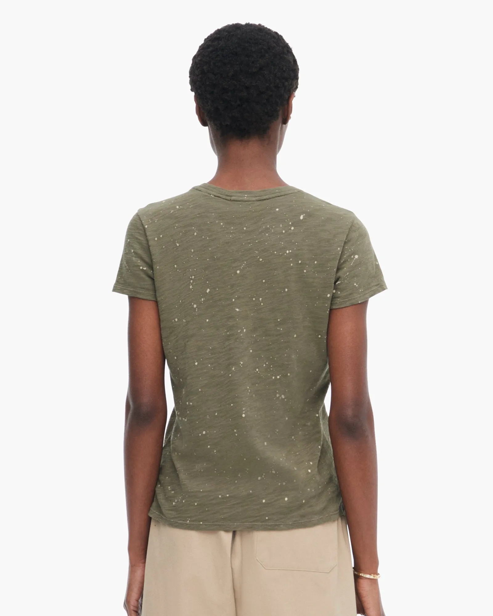 Slub Jersey Splatter Paint Schoolboy Short Sleeve Crew Neck Tee - Army-Faded Dune