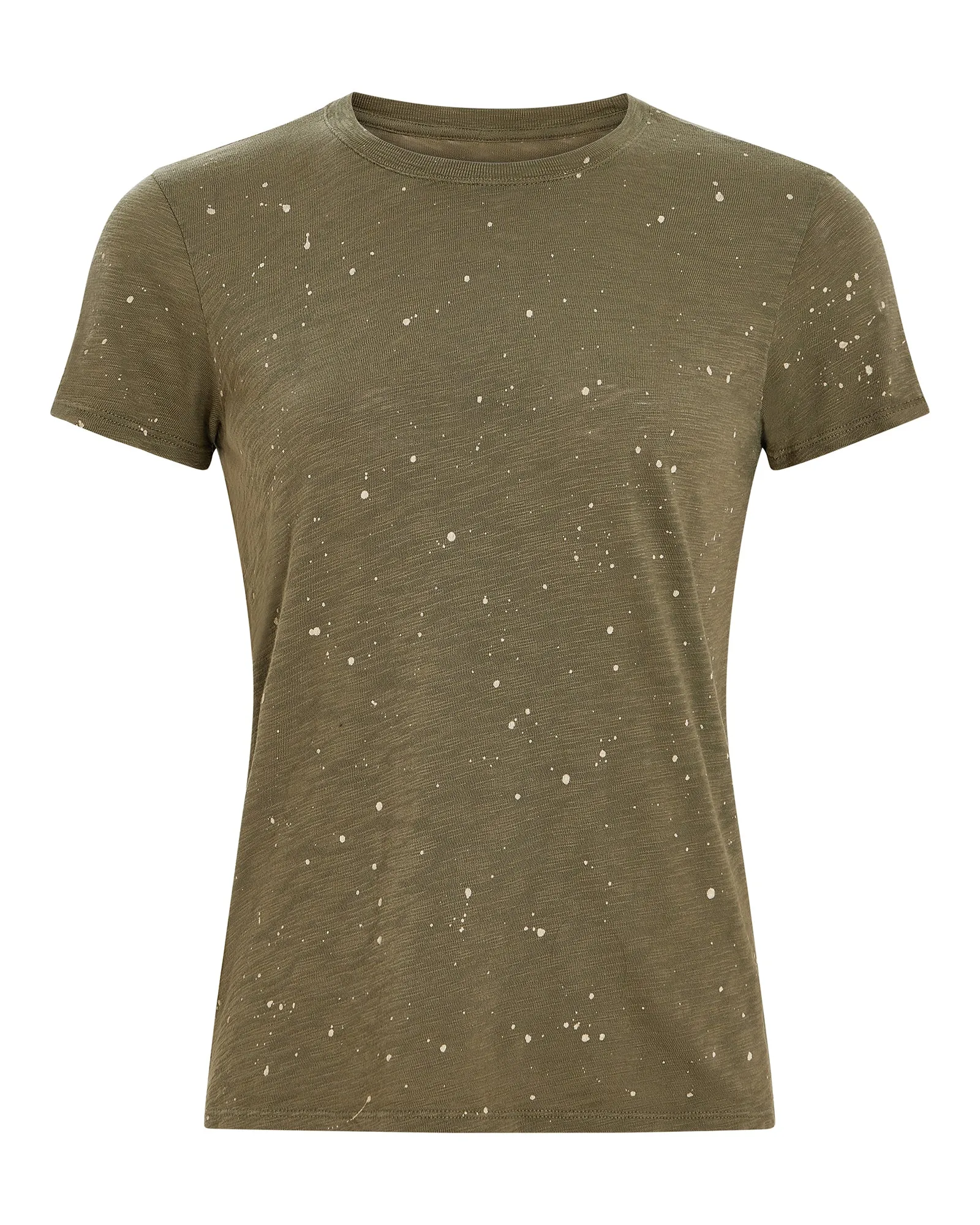 Slub Jersey Splatter Paint Schoolboy Short Sleeve Crew Neck Tee - Army-Faded Dune