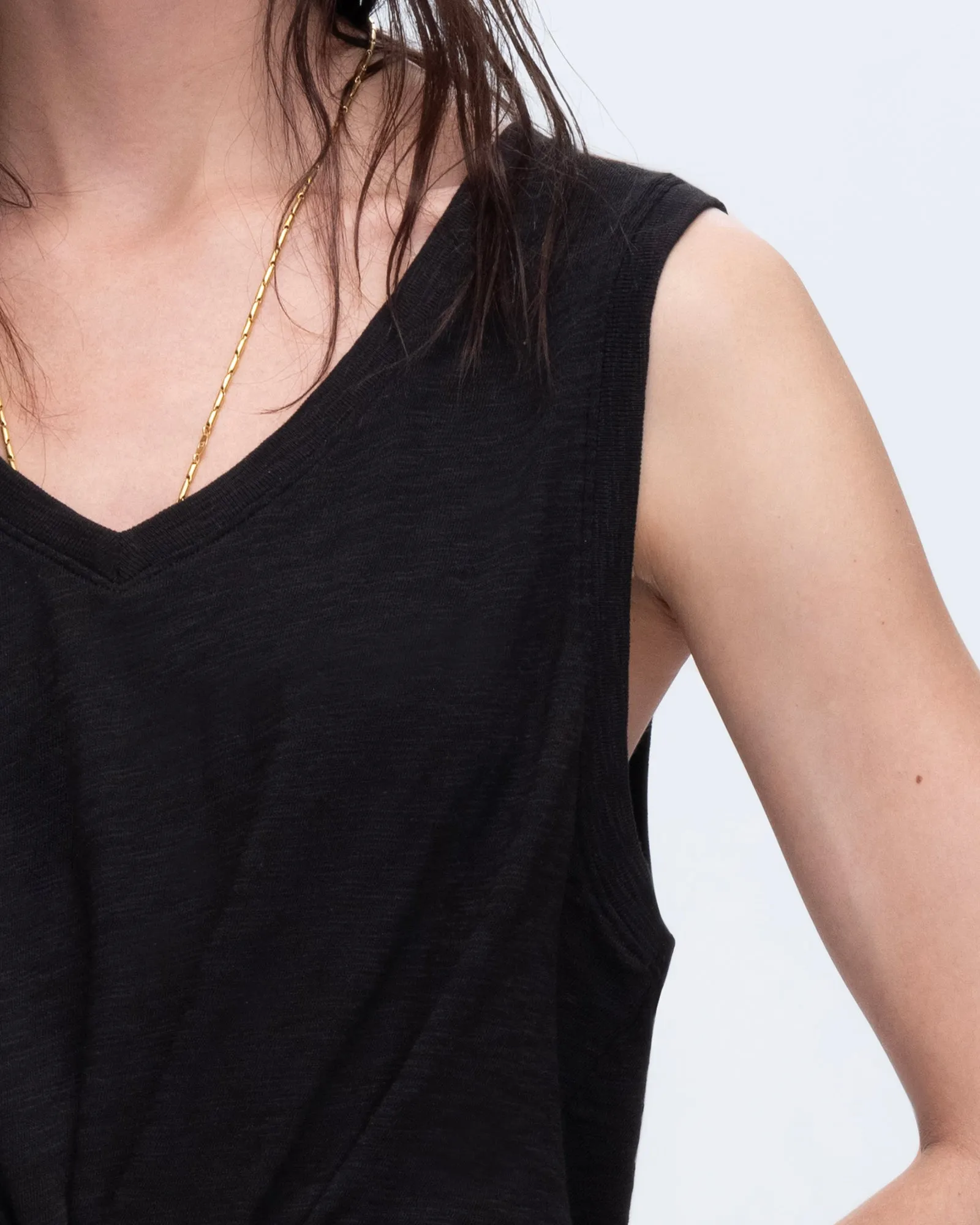 Slub Jersey V-Neck Tank - Black