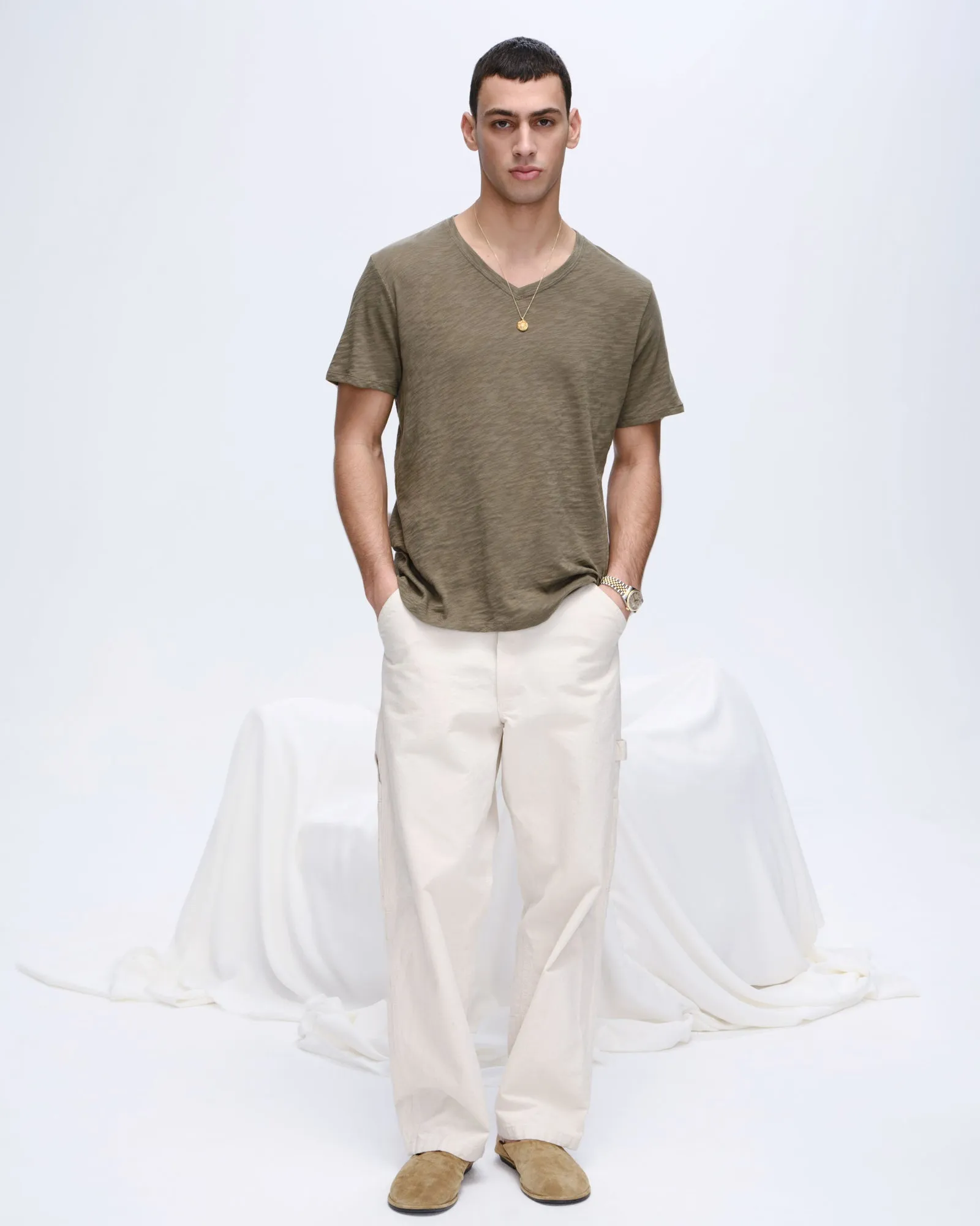 Slub Jersey V-Neck Tee - Army