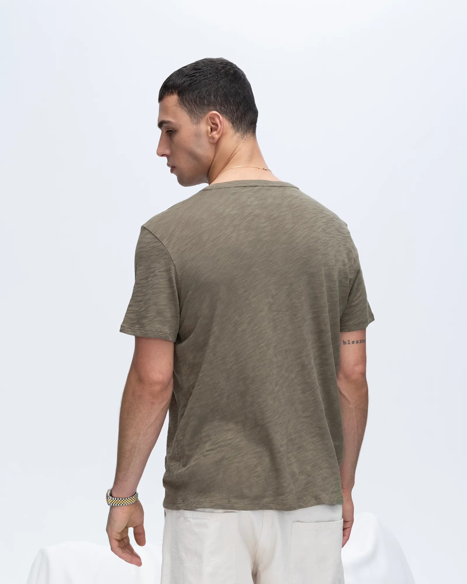 Slub Jersey V-Neck Tee - Army