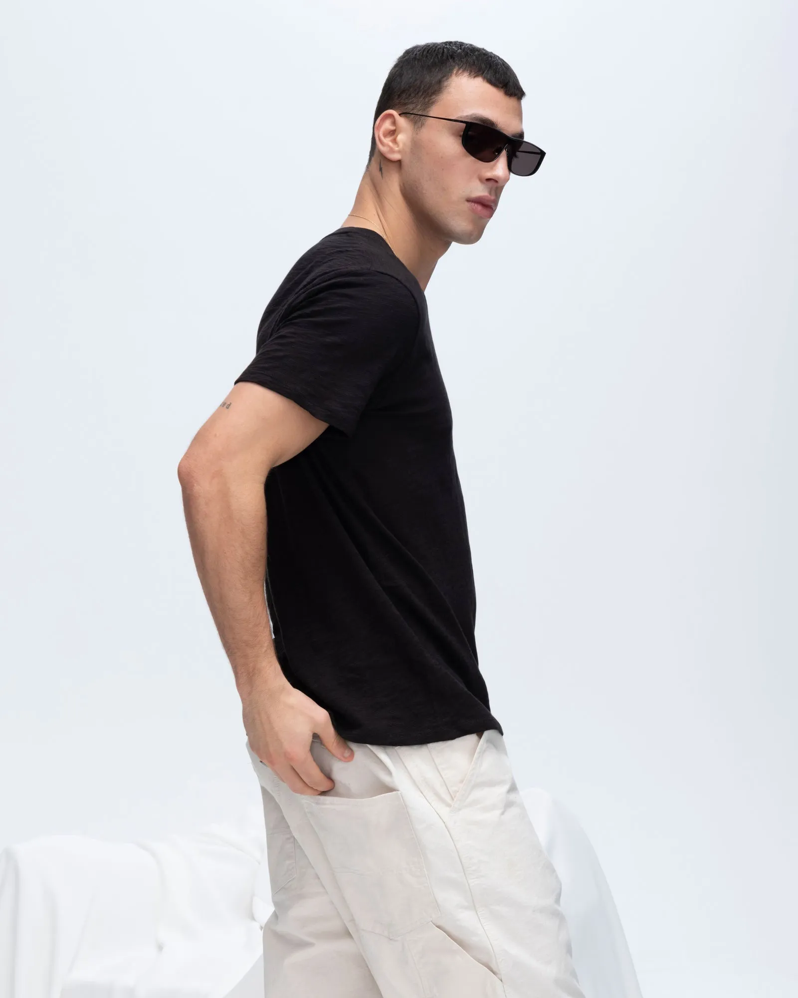 Slub Jersey V-Neck Tee - Black