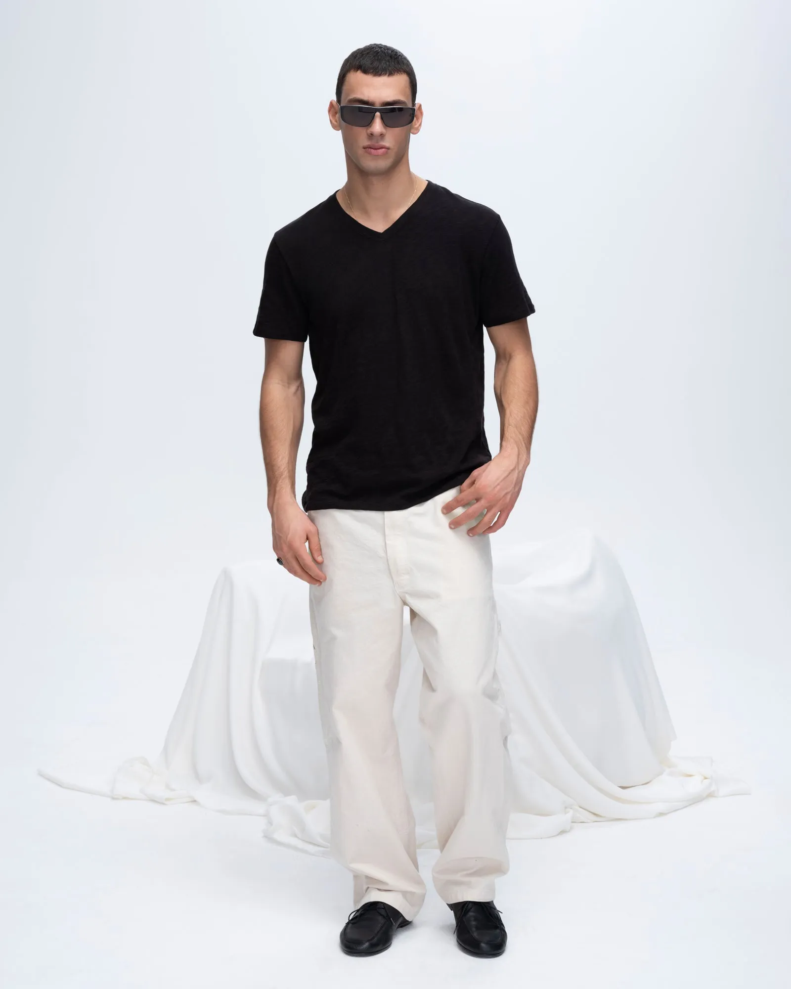 Slub Jersey V-Neck Tee - Black