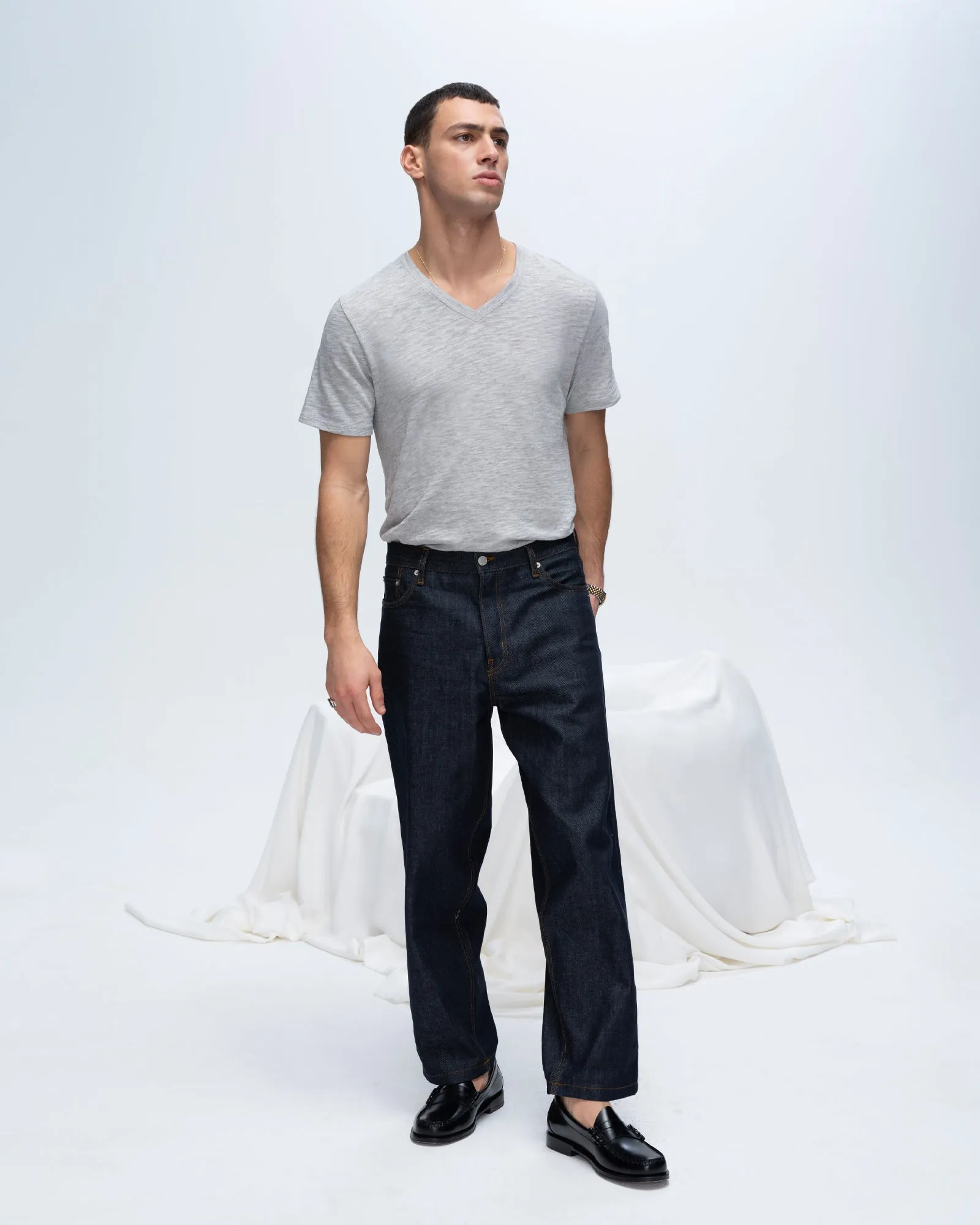 Slub Jersey V-Neck Tee - Heather Grey