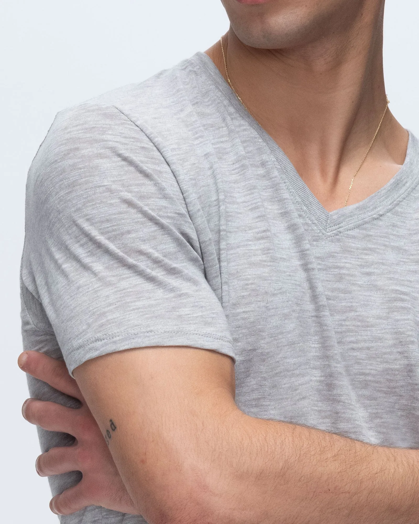 Slub Jersey V-Neck Tee - Heather Grey