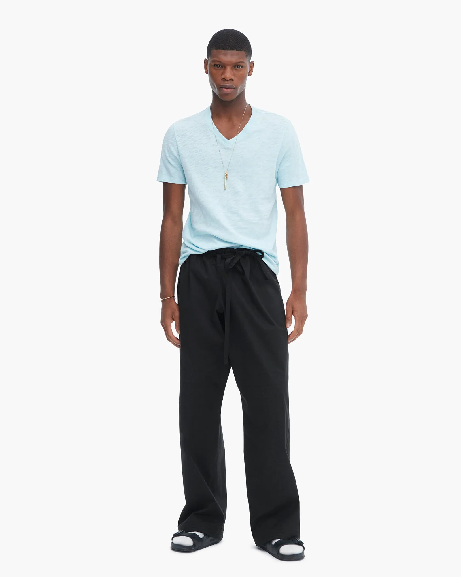 Slub Jersey V-Neck Tee - Ocean Blue