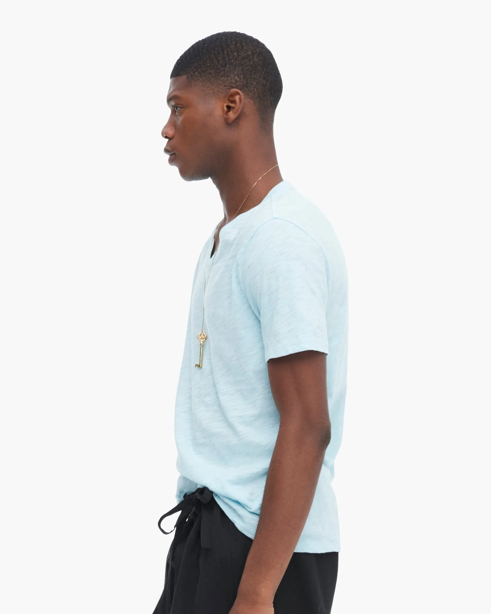 Slub Jersey V-Neck Tee - Ocean Blue